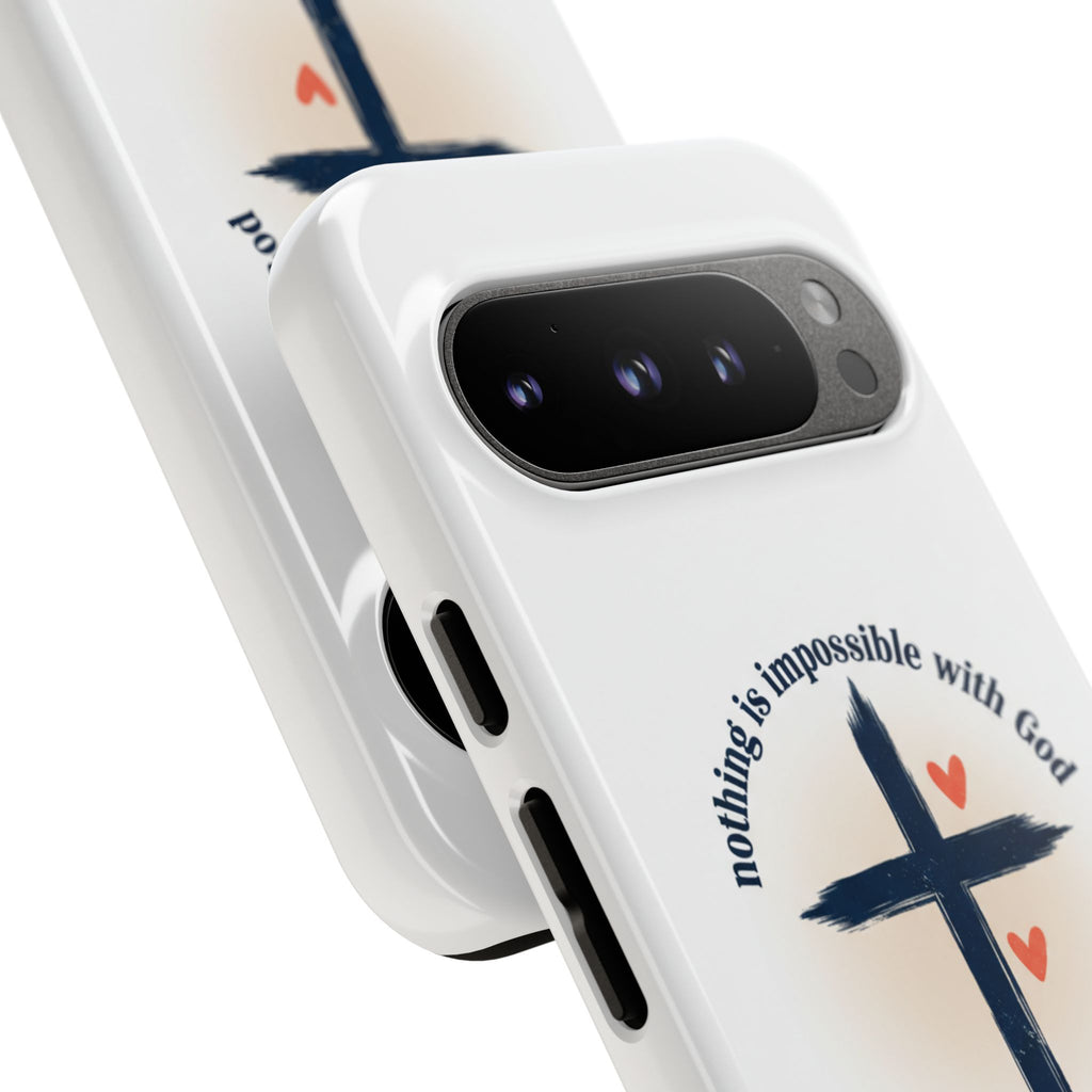 Christian Cross Phone Case — "Nothing Is Impossible With God" Inspirational iPhone Cover