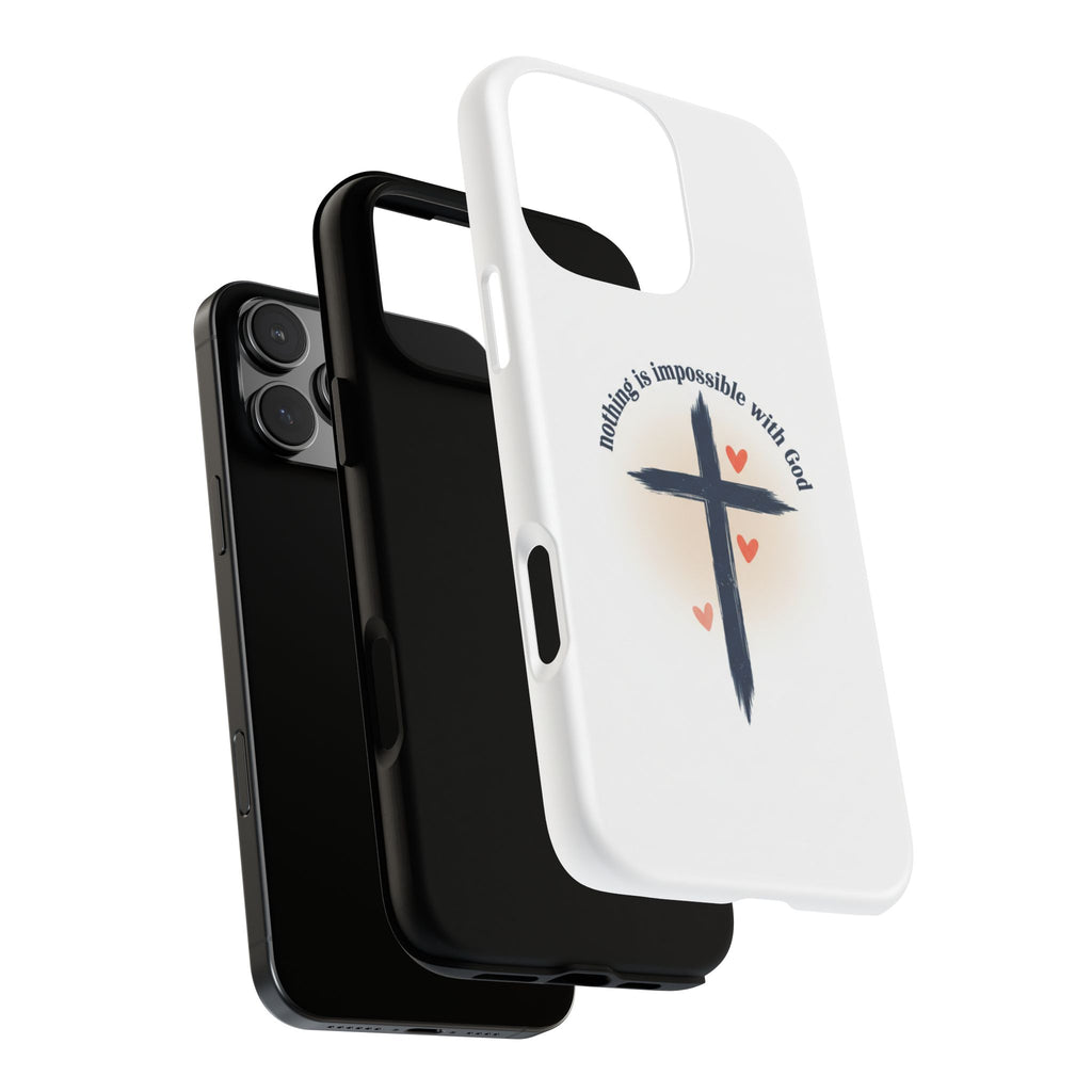 Christian Cross Phone Case — "Nothing Is Impossible With God" Inspirational iPhone Cover