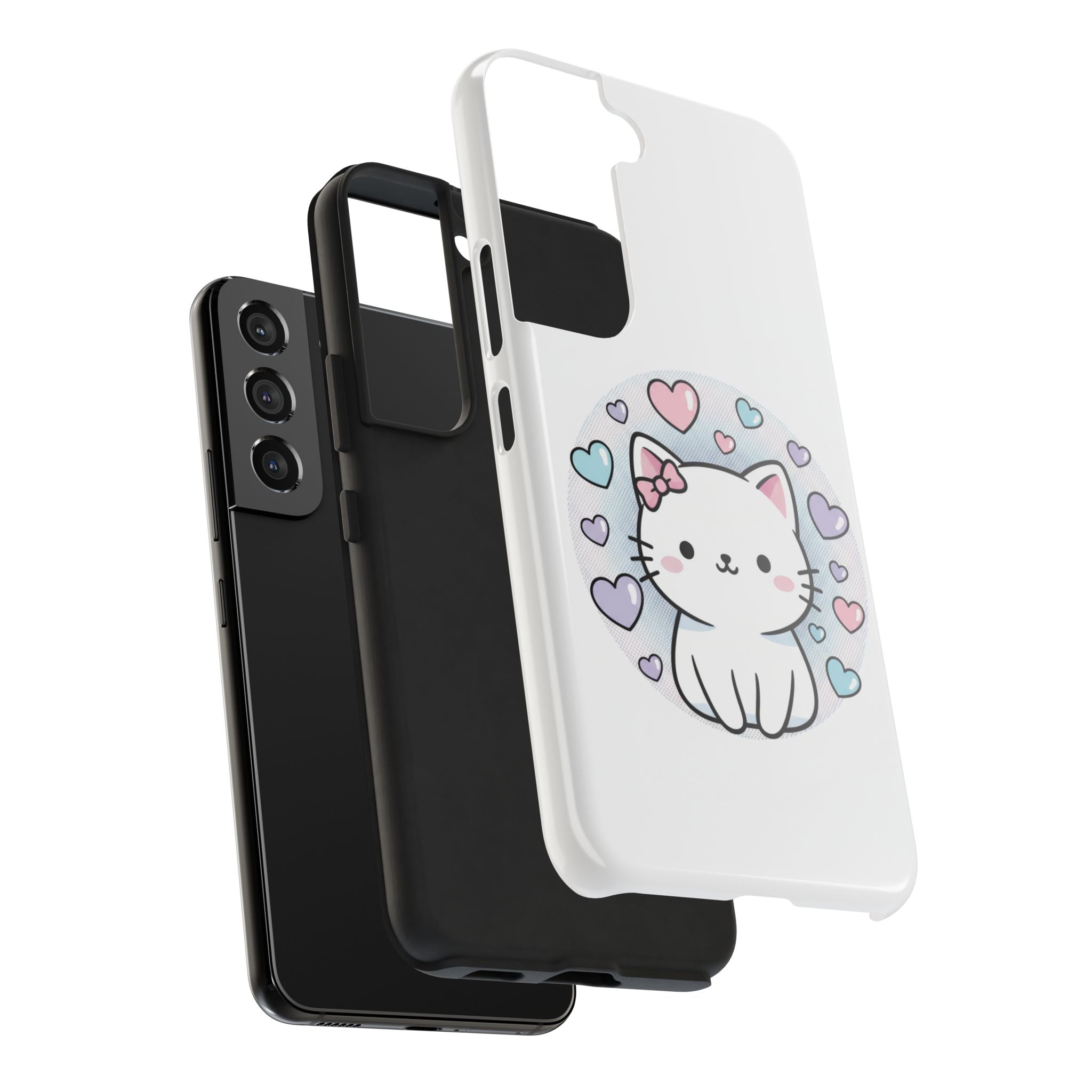 Cute Kawaii Kitten Tough Phone Case — Pastel Hearts Protective iPhone Cover