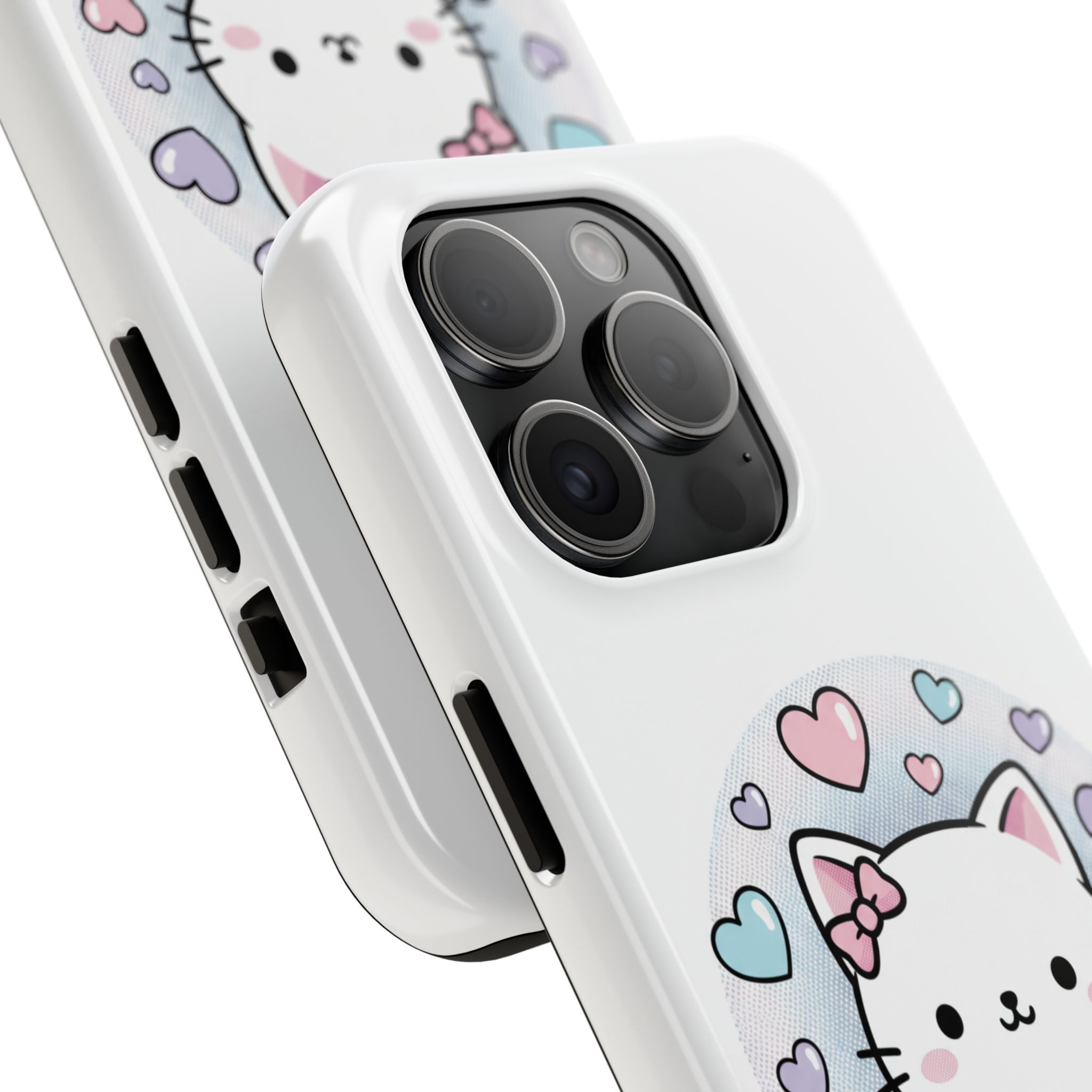 Cute Kawaii Kitten Tough Phone Case — Pastel Hearts Protective iPhone Cover