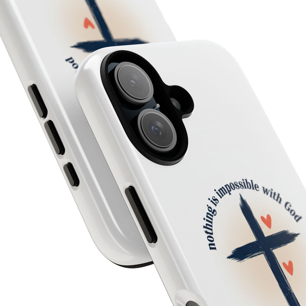 Christian Cross Phone Case — "Nothing Is Impossible With God" Inspirational iPhone Cover