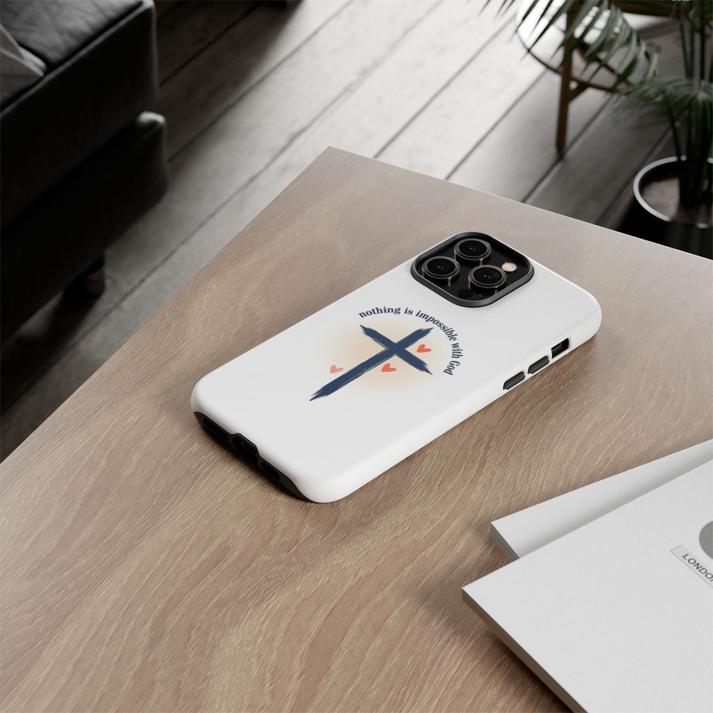 Christian Cross Phone Case — "Nothing Is Impossible With God" Inspirational iPhone Cover