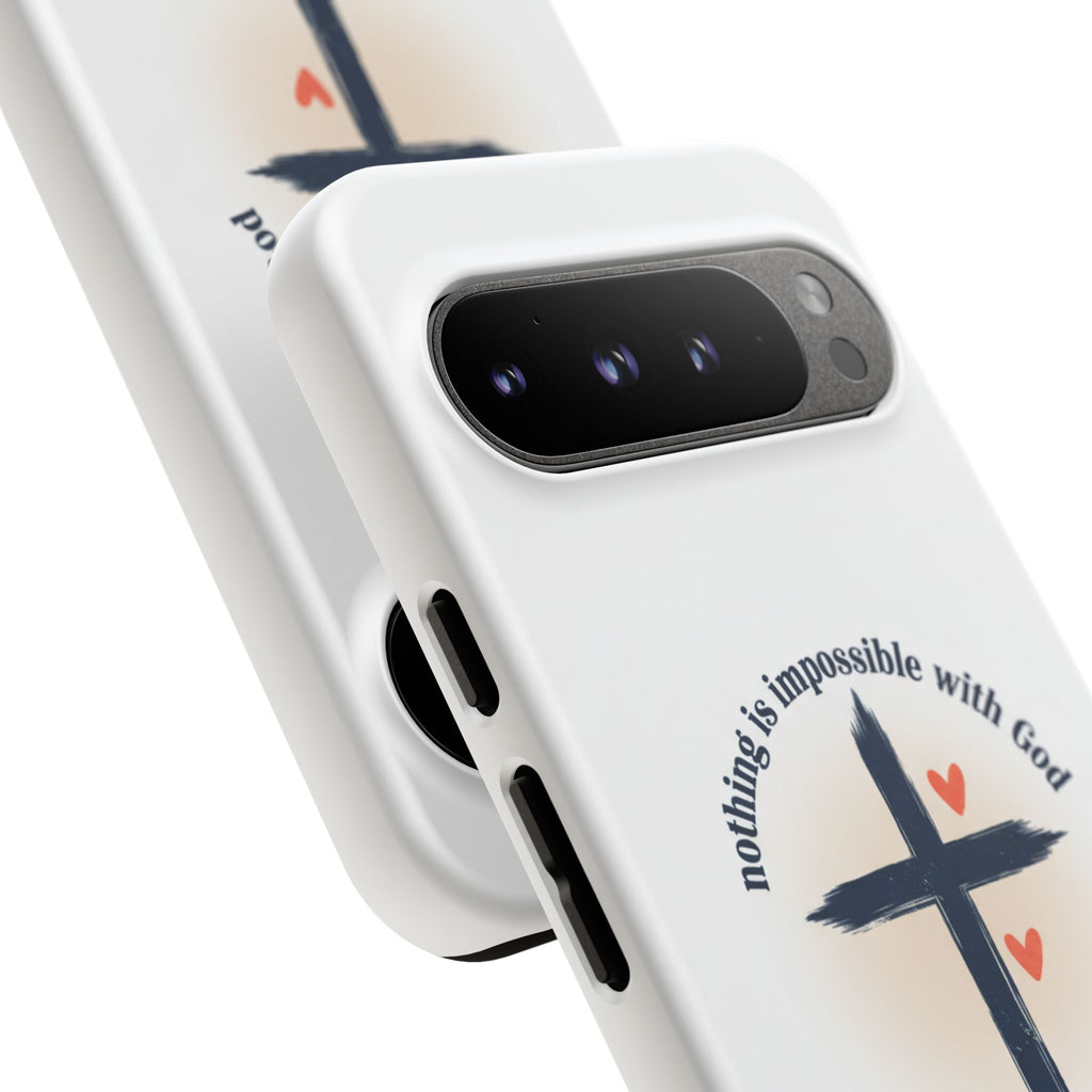 Christian Cross Phone Case — "Nothing Is Impossible With God" Inspirational iPhone Cover