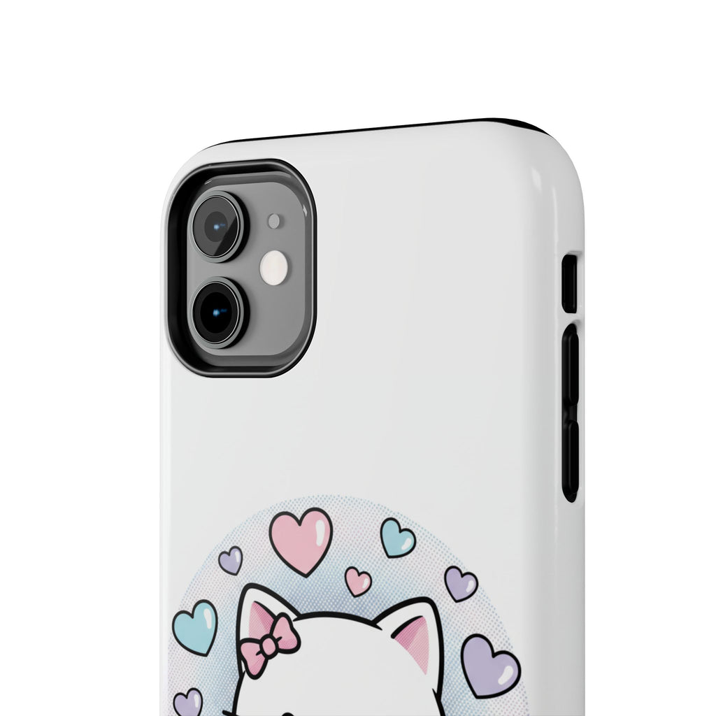 Cute Kawaii Kitten Tough Phone Case — Pastel Hearts Protective iPhone Cover