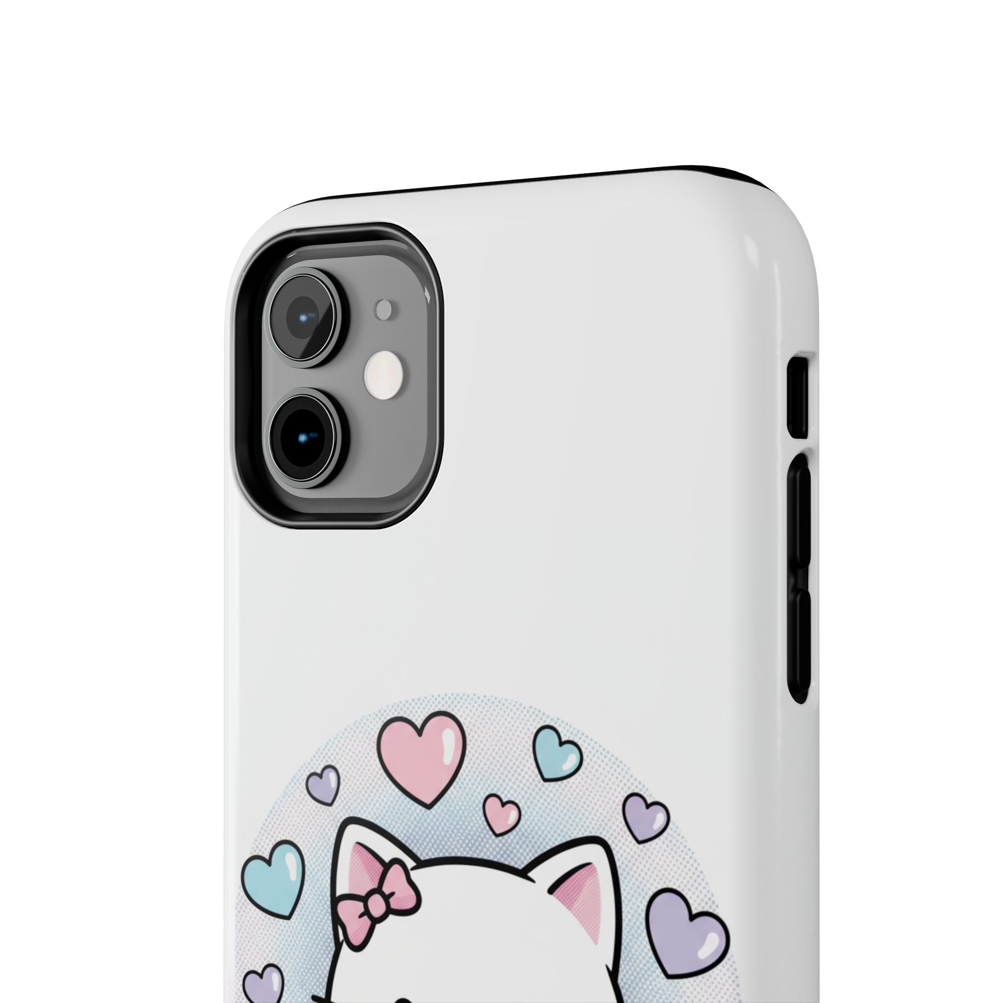 Cute Kawaii Kitten Tough Phone Case — Pastel Hearts Protective iPhone Cover