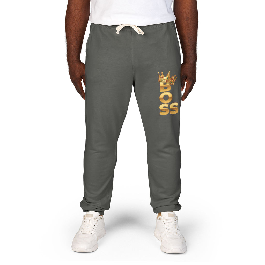 Boss Graphic Sweatpants — Crowned 'BOSS' Fleece Joggers