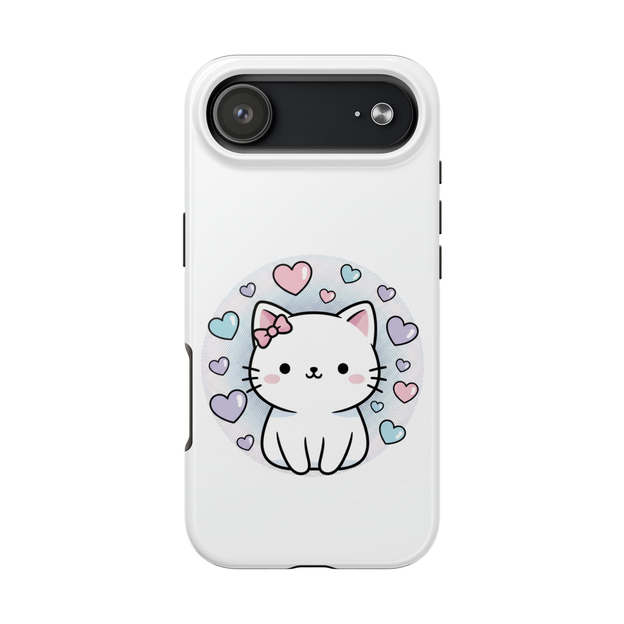 Cute Kawaii Kitten Tough Phone Case — Pastel Hearts Protective iPhone Cover