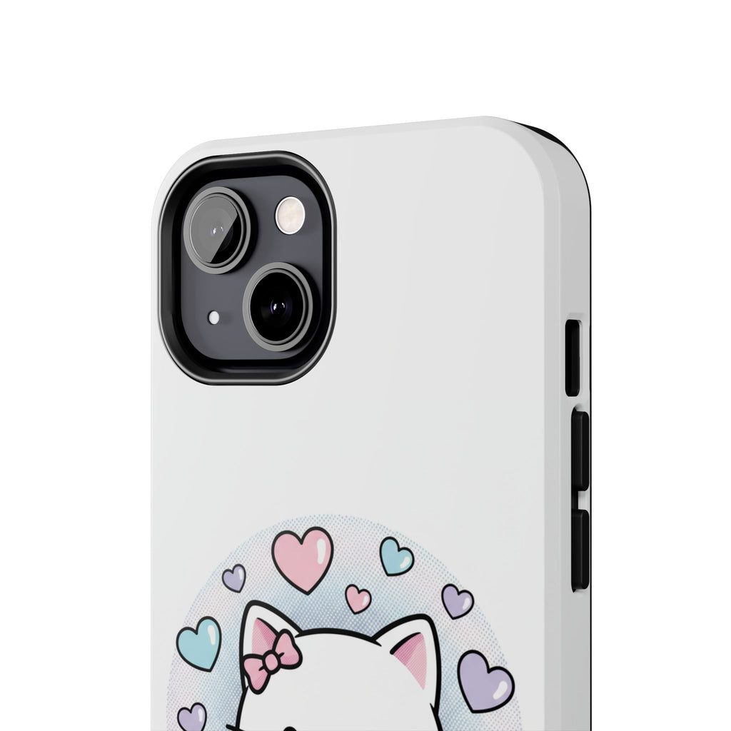Cute Kawaii Kitten Tough Phone Case — Pastel Hearts Protective iPhone Cover