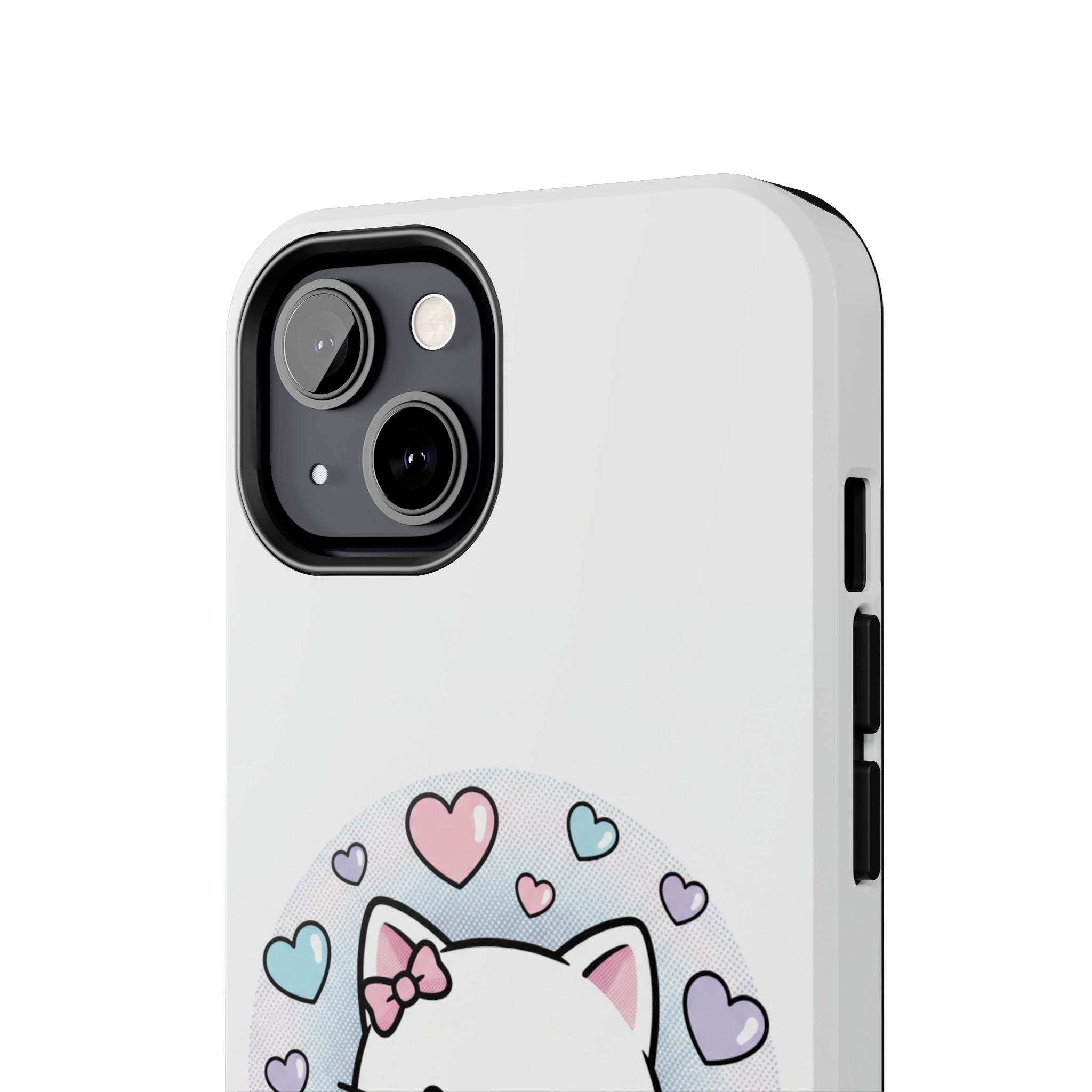 Cute Kawaii Kitten Tough Phone Case — Pastel Hearts Protective iPhone Cover