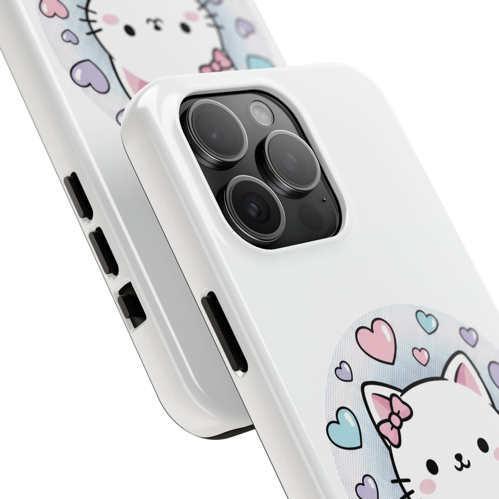 Cute Kawaii Kitten Tough Phone Case — Pastel Hearts Protective iPhone Cover