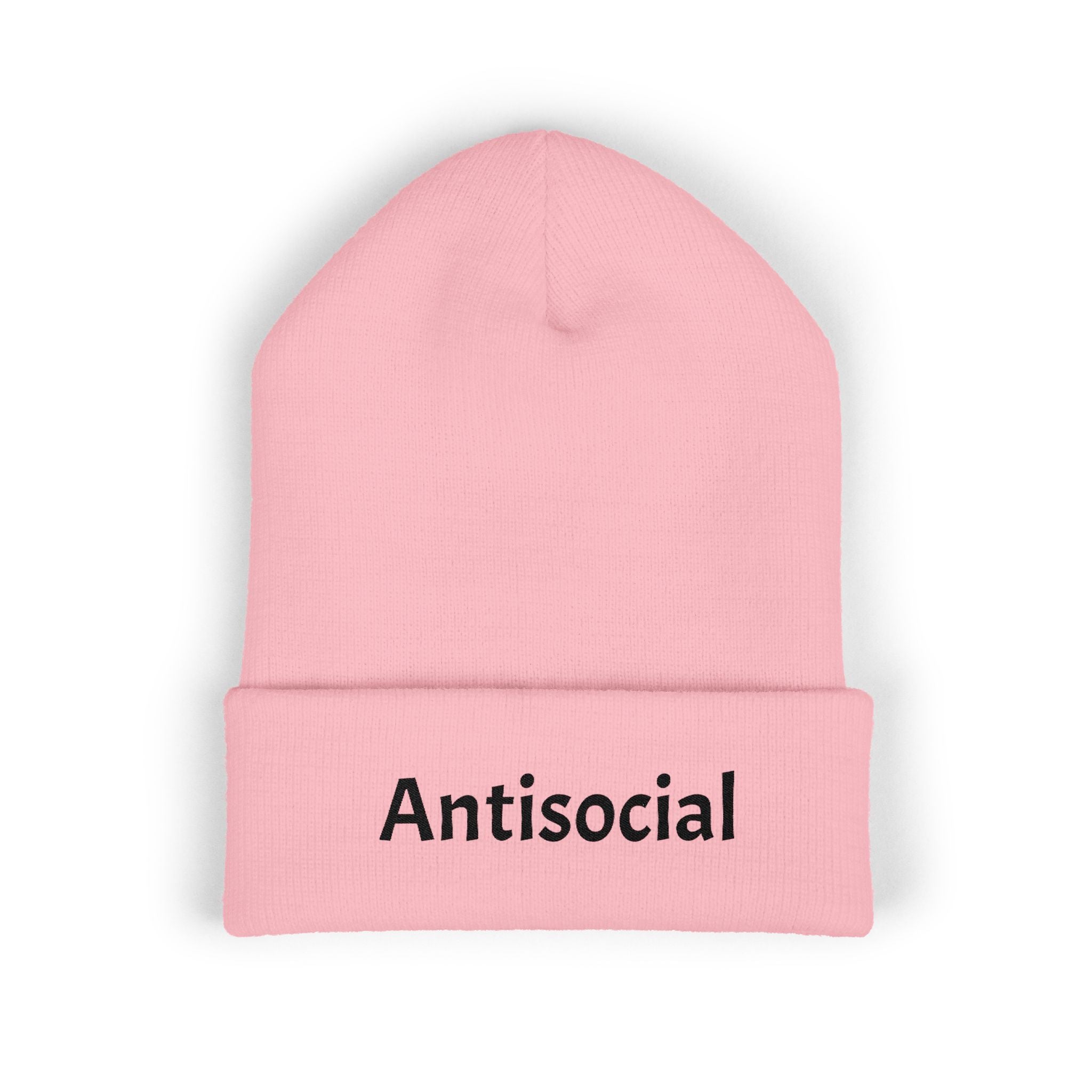 Antisocial Embroidered Cuffed Beanie —  Knit Hat