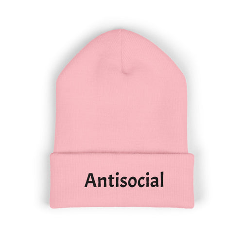 Antisocial Embroidered Cuffed Beanie —  Knit Hat