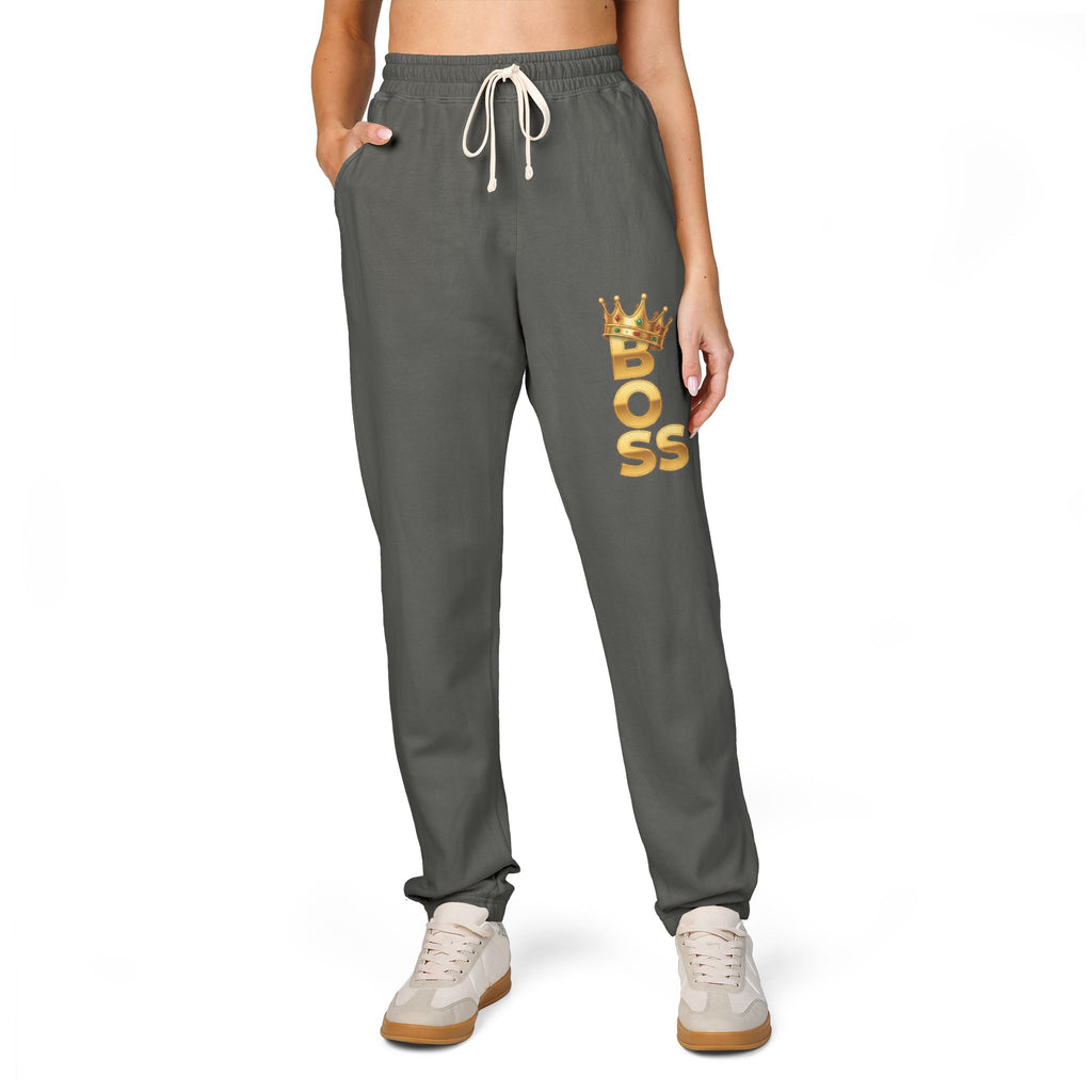 Boss Graphic Sweatpants — Crowned 'BOSS' Fleece Joggers