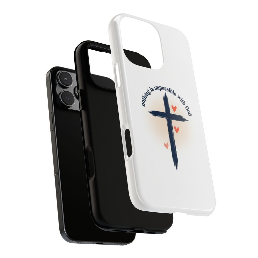 Christian Cross Phone Case — "Nothing Is Impossible With God" Inspirational iPhone Cover