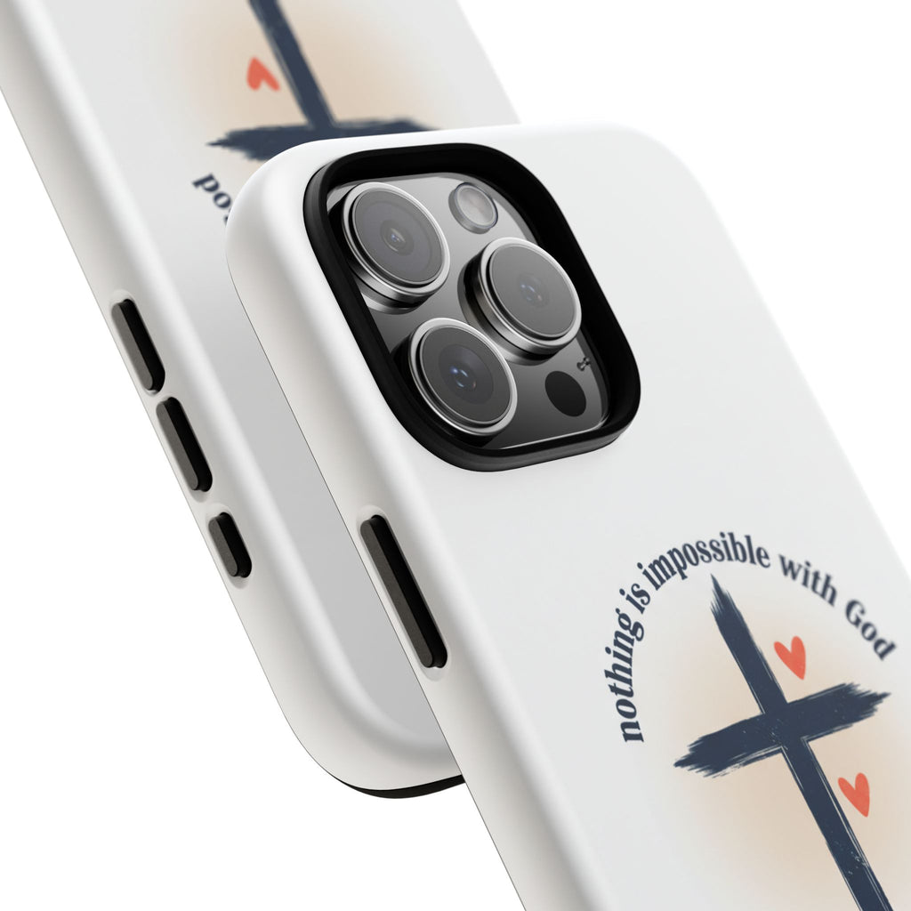 Christian Cross Phone Case — "Nothing Is Impossible With God" Inspirational iPhone Cover