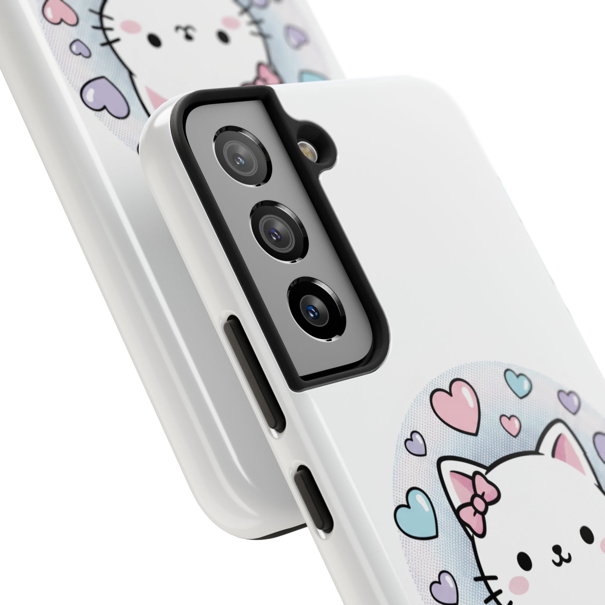 Cute Kawaii Kitten Tough Phone Case — Pastel Hearts Protective iPhone Cover