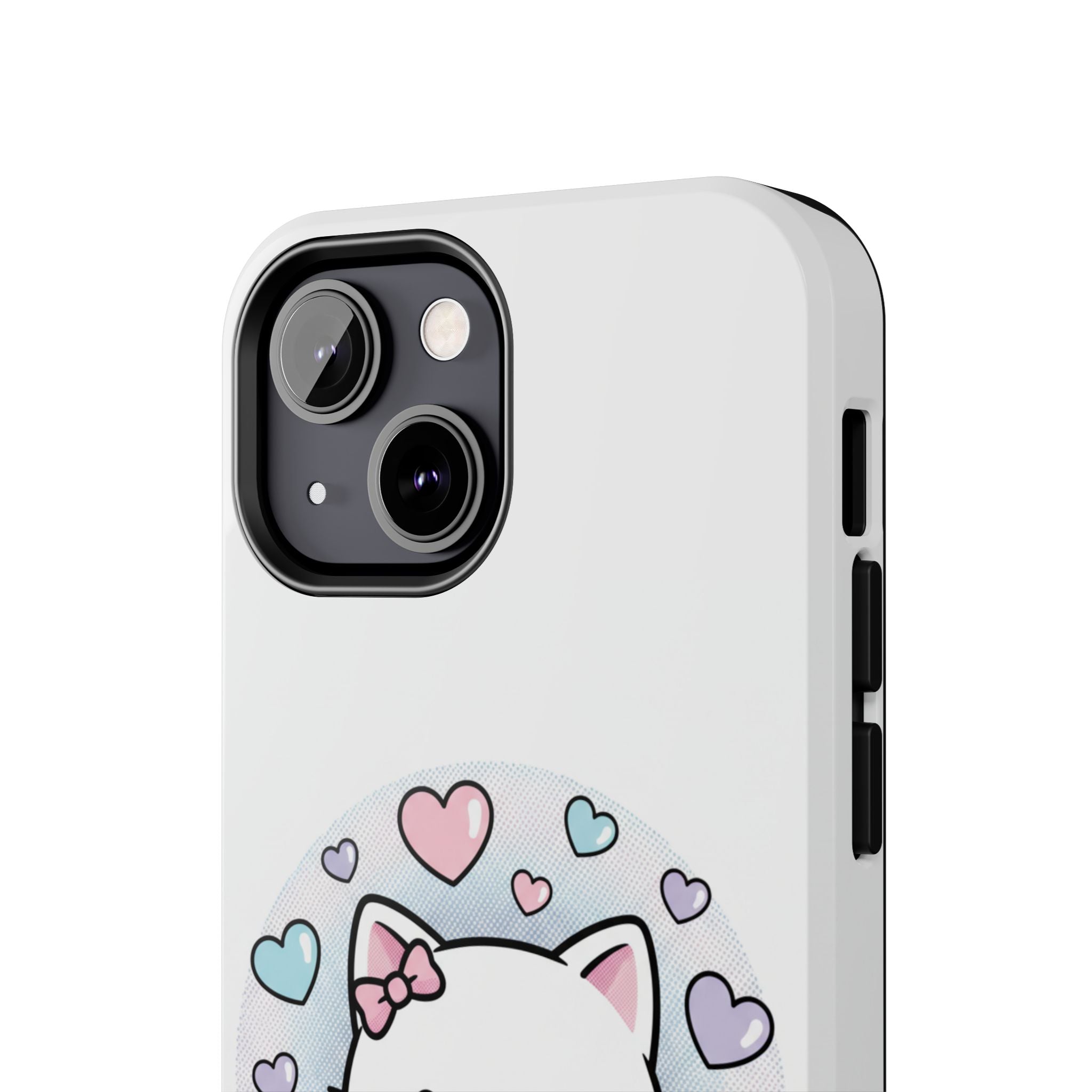 Cute Kawaii Kitten Tough Phone Case — Pastel Hearts Protective iPhone Cover