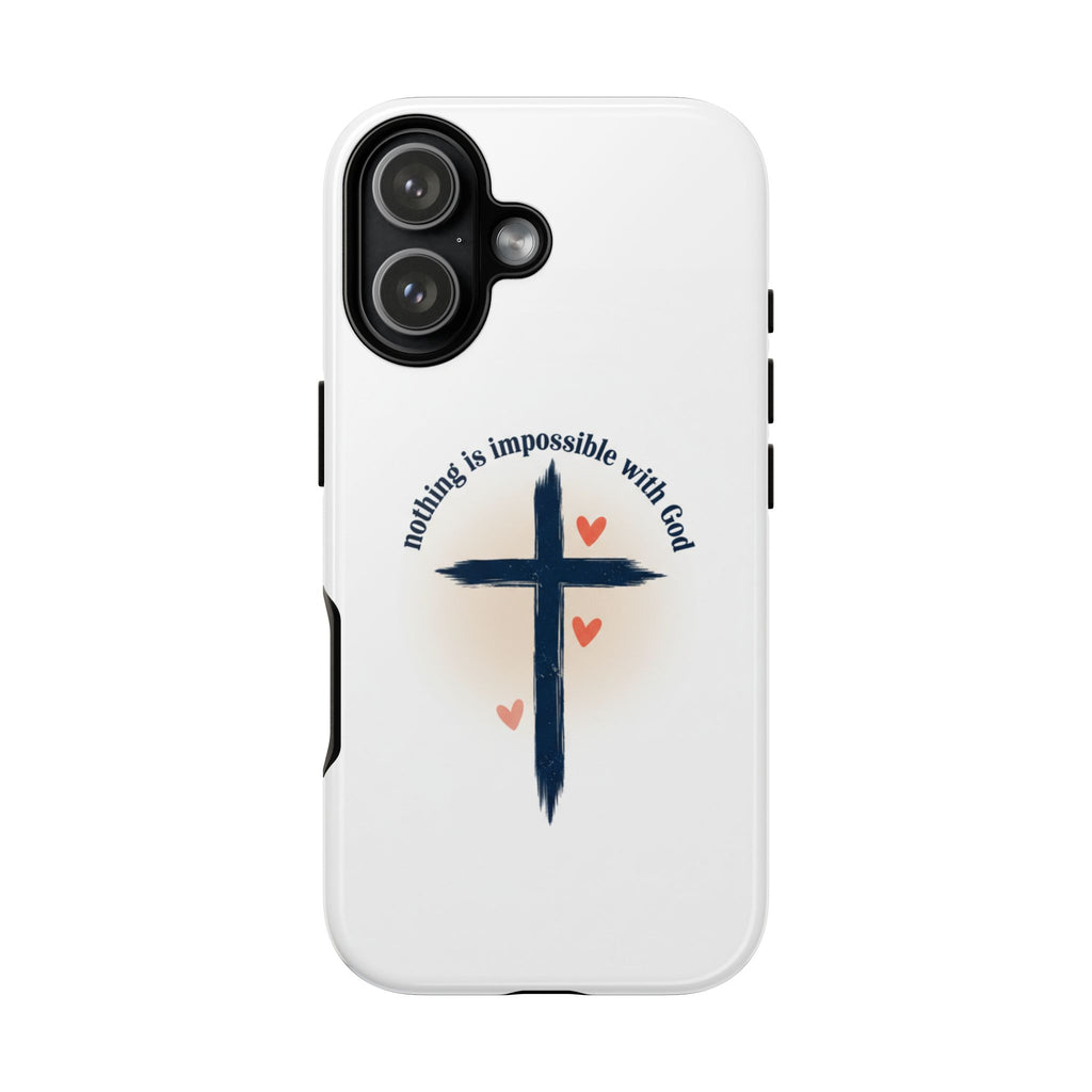 Christian Cross Phone Case — "Nothing Is Impossible With God" Inspirational iPhone Cover