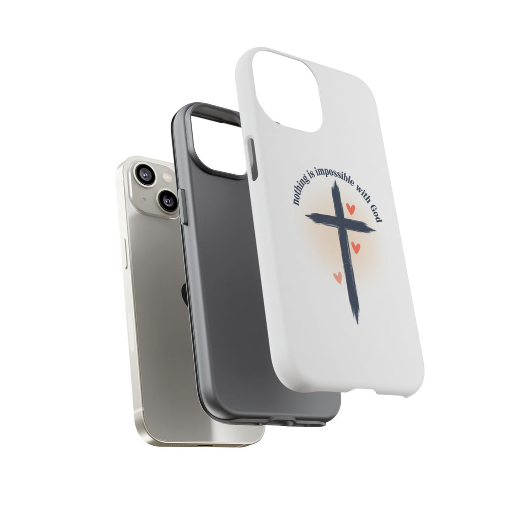 Christian Cross Phone Case — "Nothing Is Impossible With God" Inspirational iPhone Cover