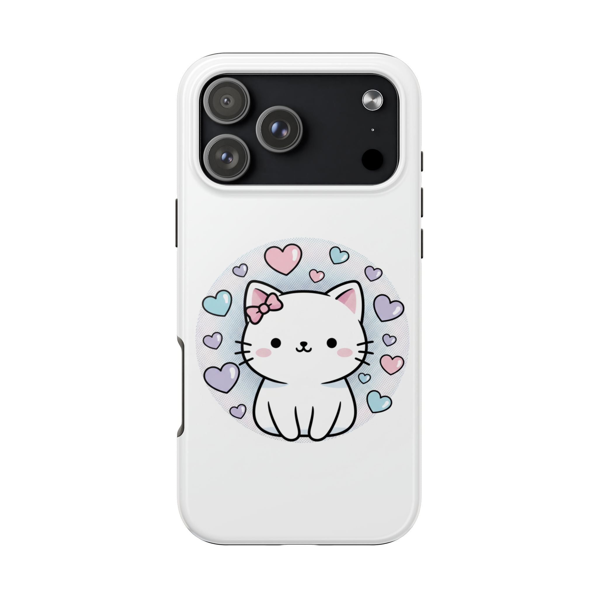 Cute Kawaii Kitten Tough Phone Case — Pastel Hearts Protective iPhone Cover
