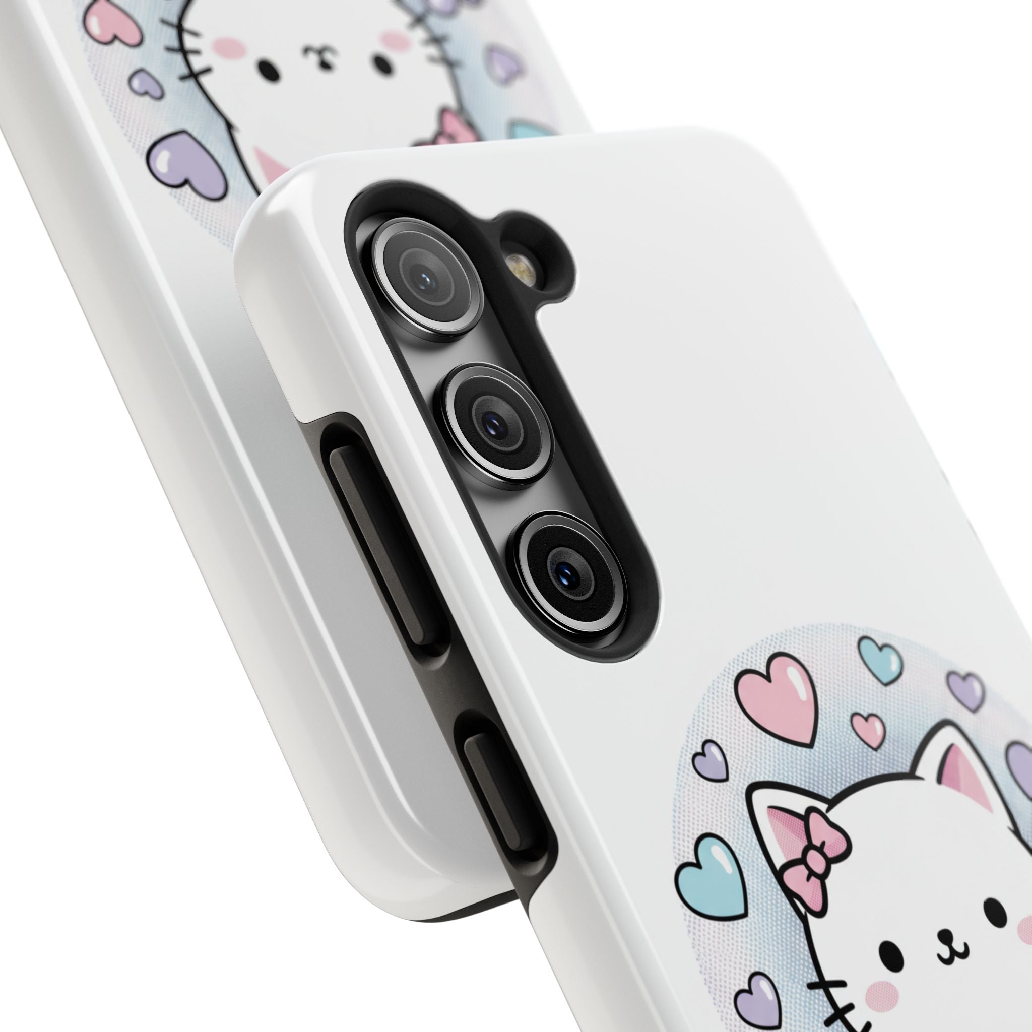 Cute Kawaii Kitten Tough Phone Case — Pastel Hearts Protective iPhone Cover