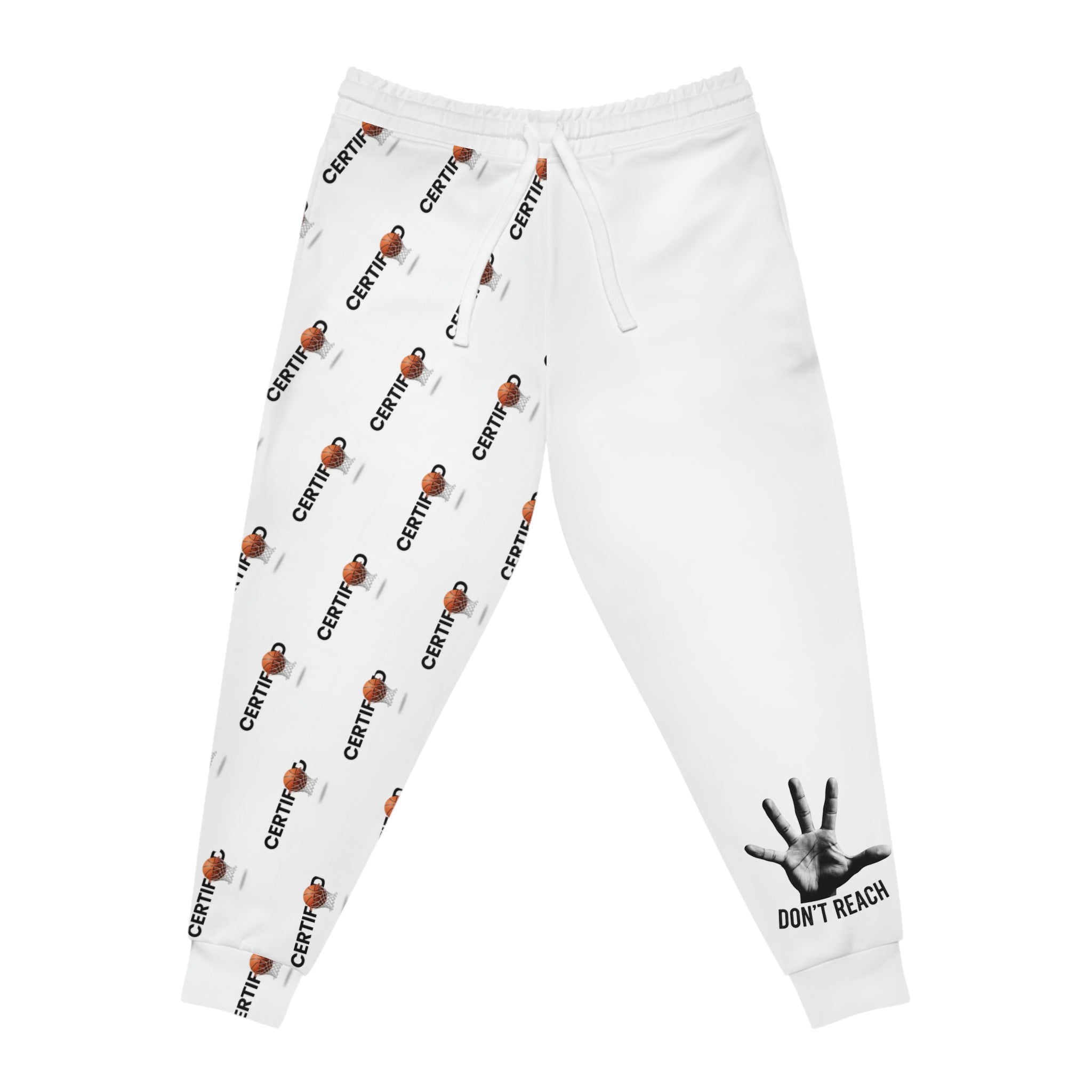 Graphic Joggers — 'Don't Reach' Hand & Repeat Logo Athletic Sweatpants