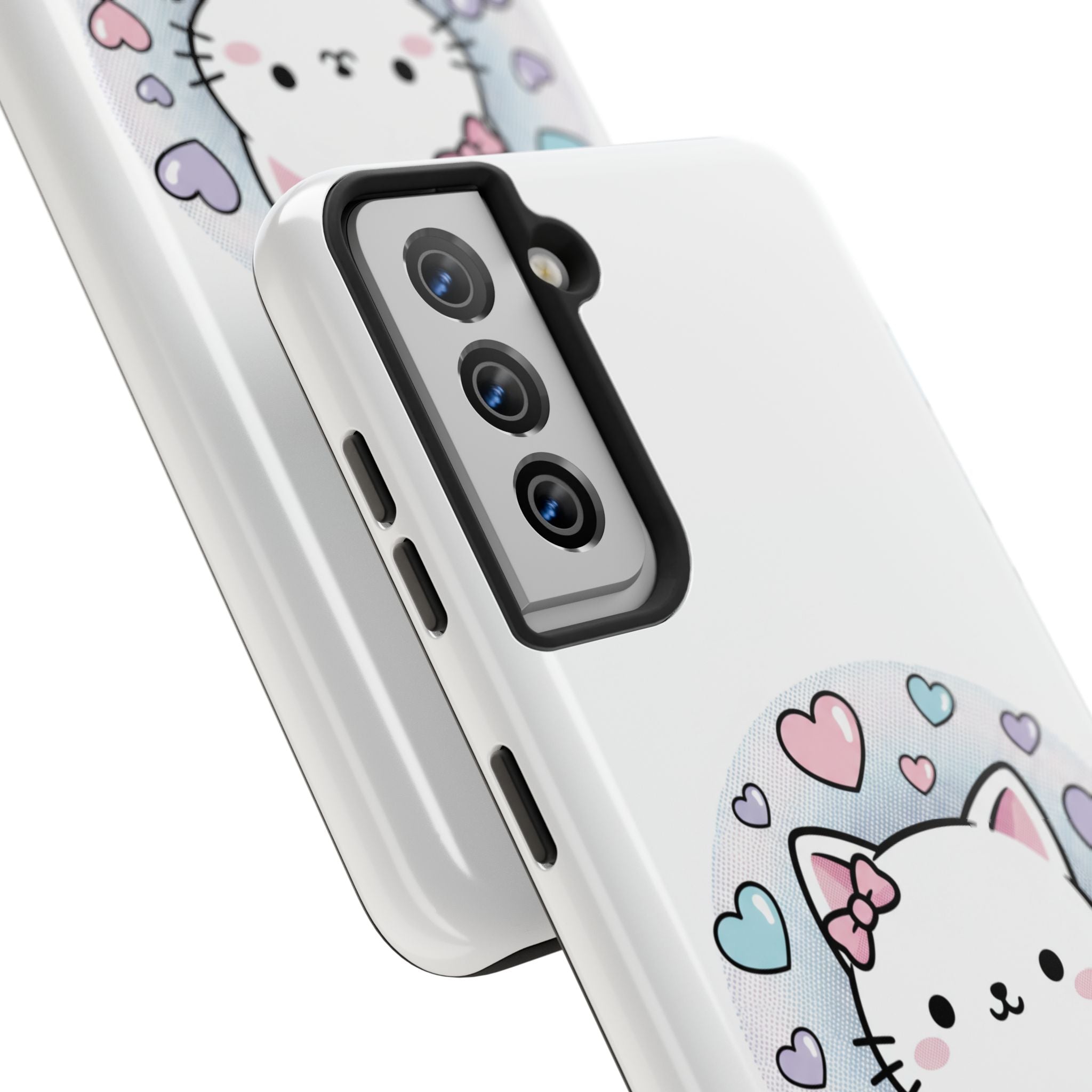 Cute Kawaii Kitten Tough Phone Case — Pastel Hearts Protective iPhone Cover