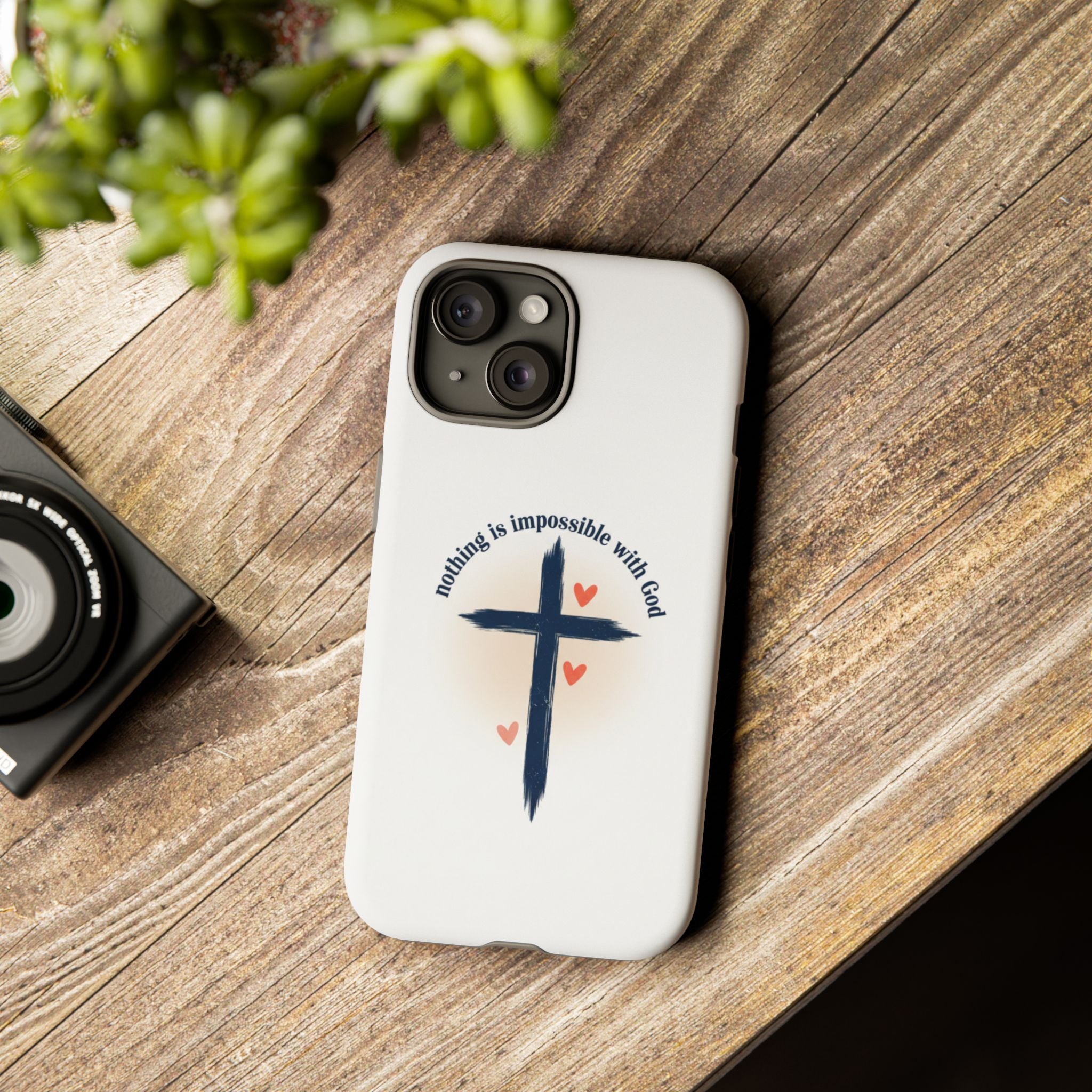 Christian Cross Phone Case — "Nothing Is Impossible With God" Inspirational iPhone Cover