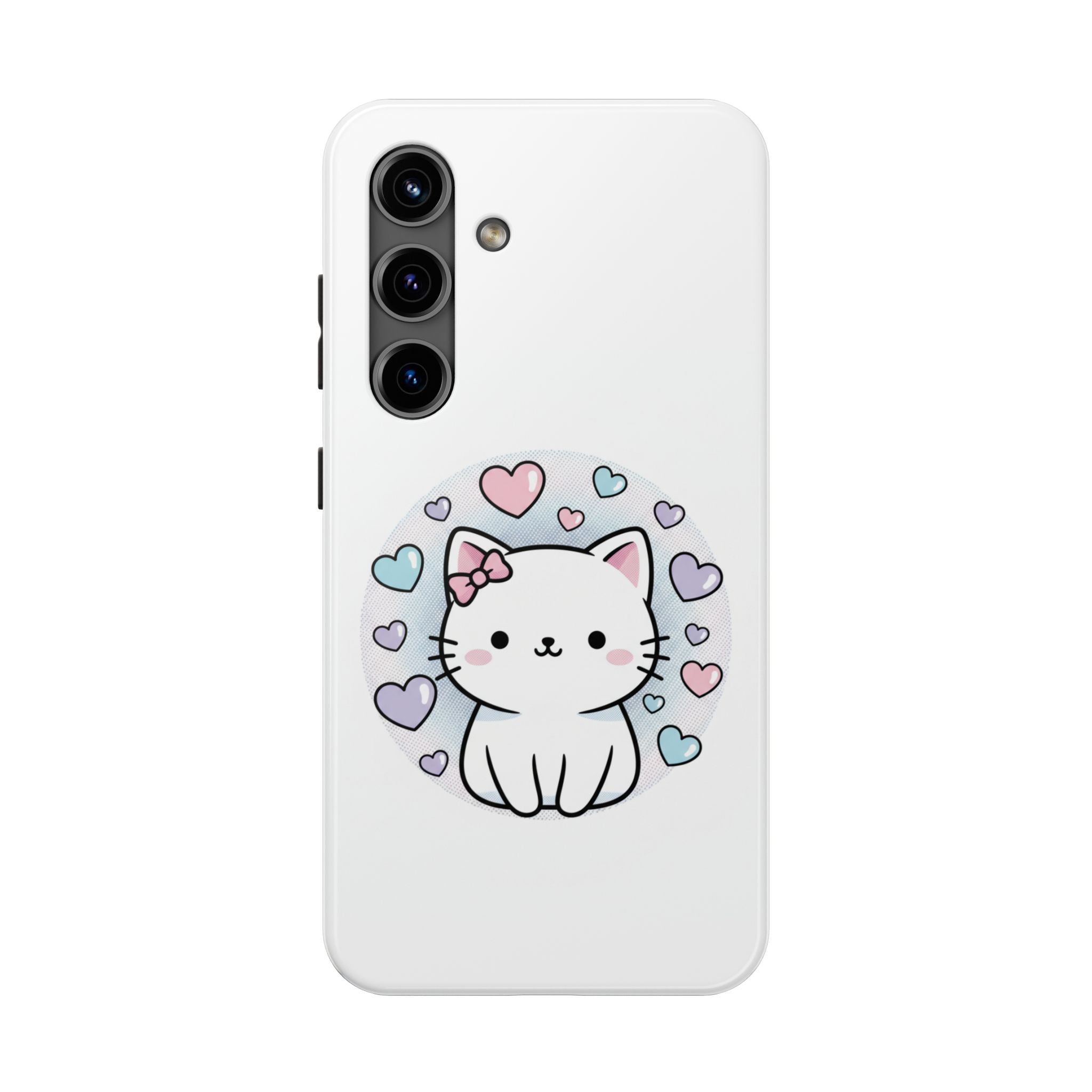 Cute Kawaii Kitten Tough Phone Case — Pastel Hearts Protective iPhone Cover