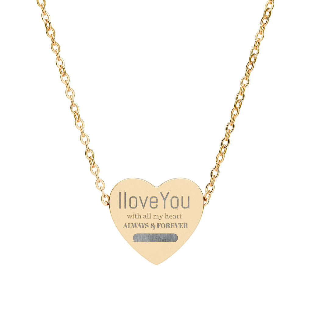 Engraved Heart Necklace — "I Love You" Personalized Pendant