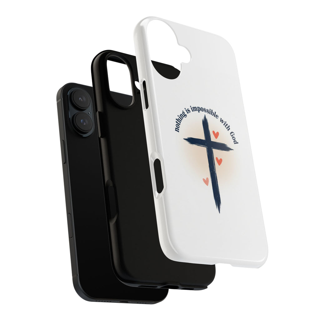 Christian Cross Phone Case — "Nothing Is Impossible With God" Inspirational iPhone Cover
