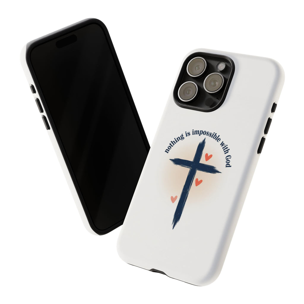 Christian Cross Phone Case — "Nothing Is Impossible With God" Inspirational iPhone Cover