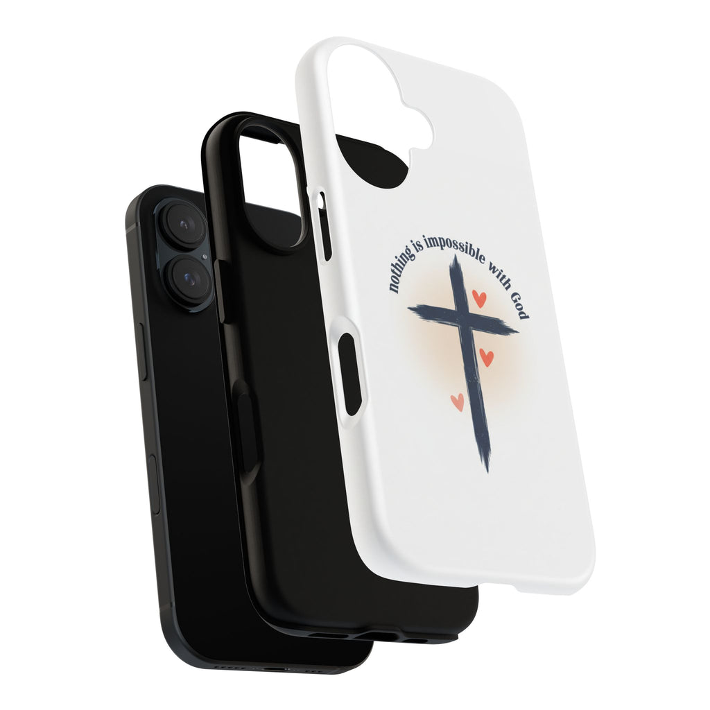 Christian Cross Phone Case — "Nothing Is Impossible With God" Inspirational iPhone Cover