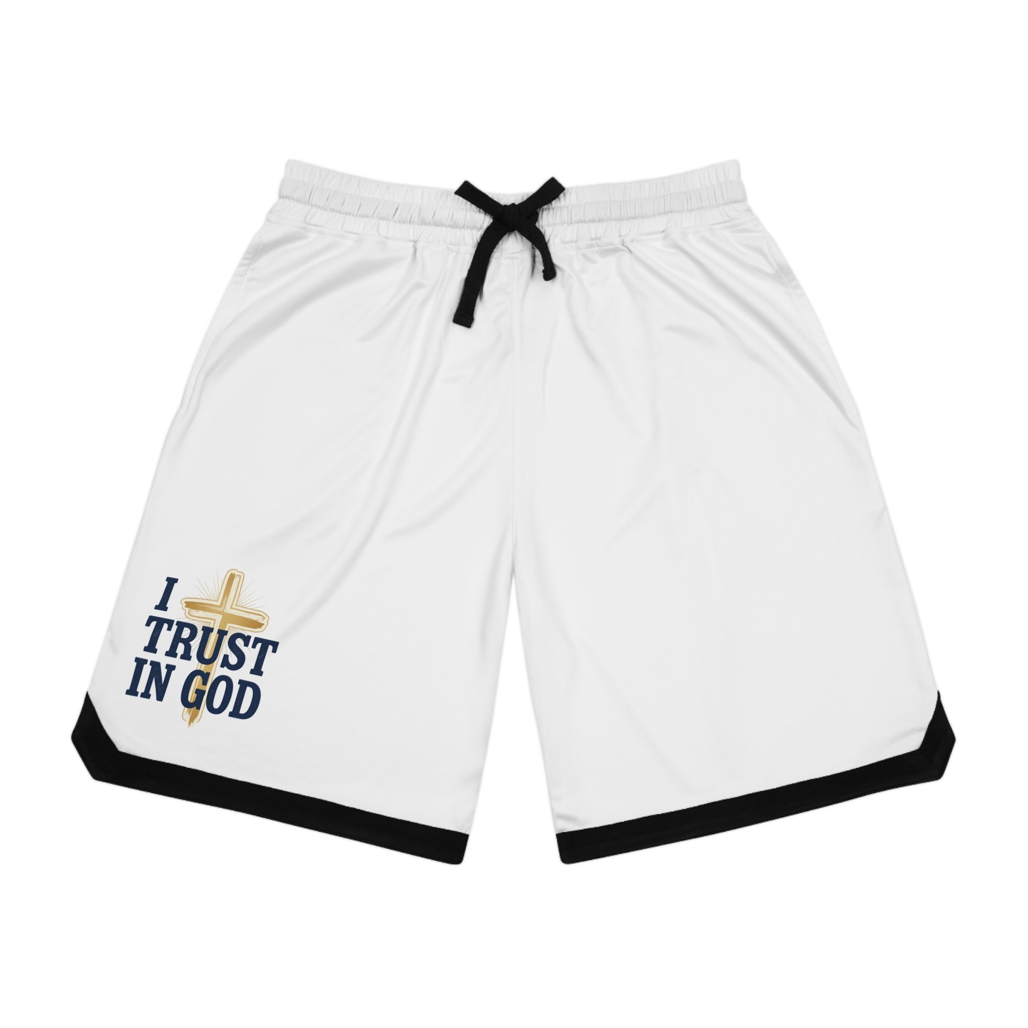 I Trust In God Basketball Shorts — White Athletic Faith Shorts