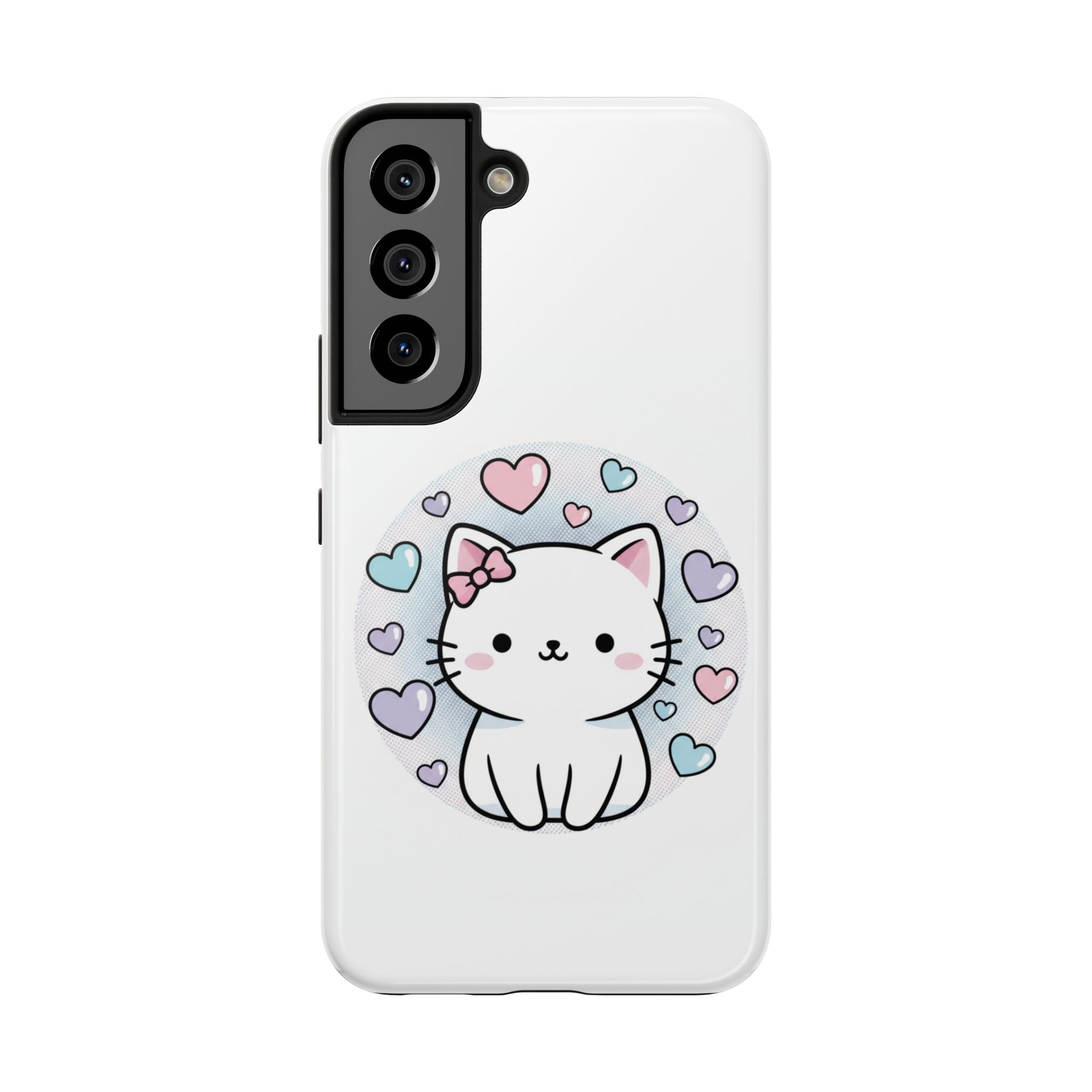 Cute Kawaii Kitten Tough Phone Case — Pastel Hearts Protective iPhone Cover