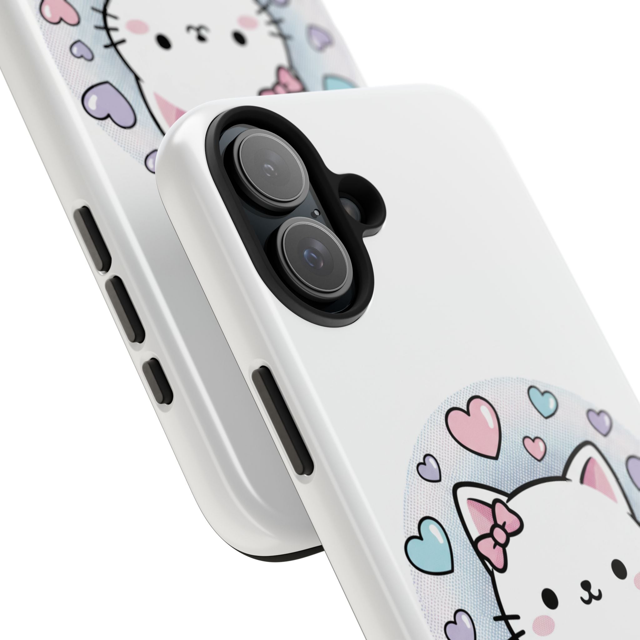 Cute Kawaii Kitten Tough Phone Case — Pastel Hearts Protective iPhone Cover
