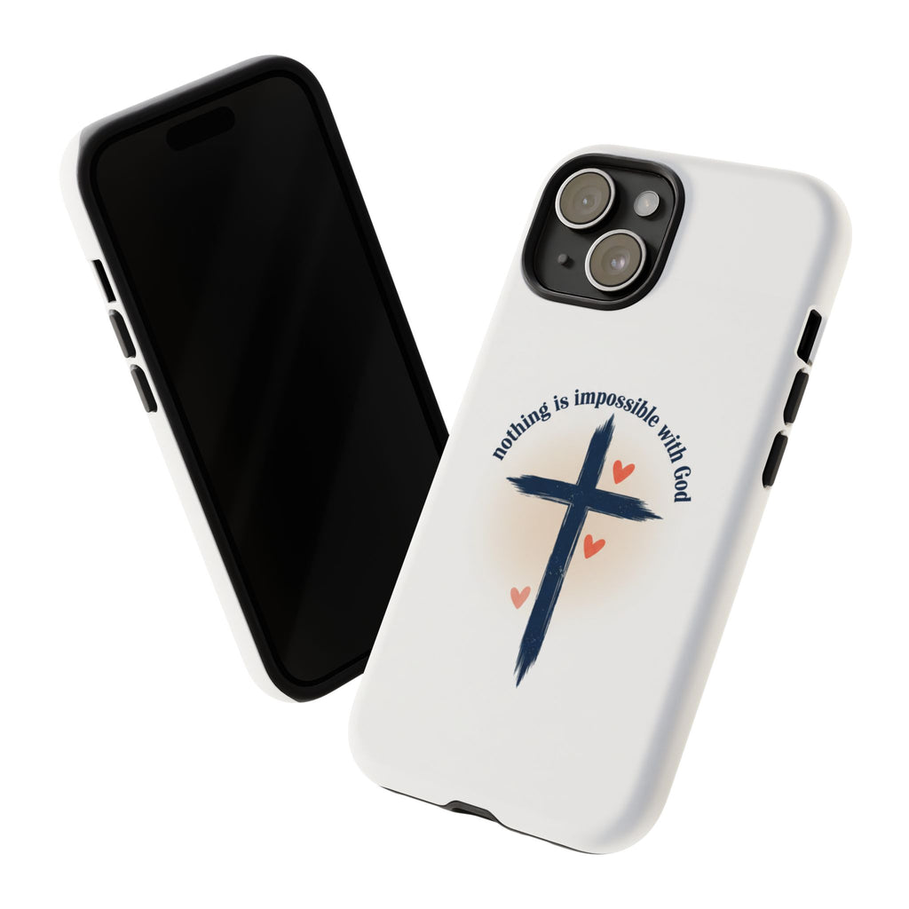 Christian Cross Phone Case — "Nothing Is Impossible With God" Inspirational iPhone Cover