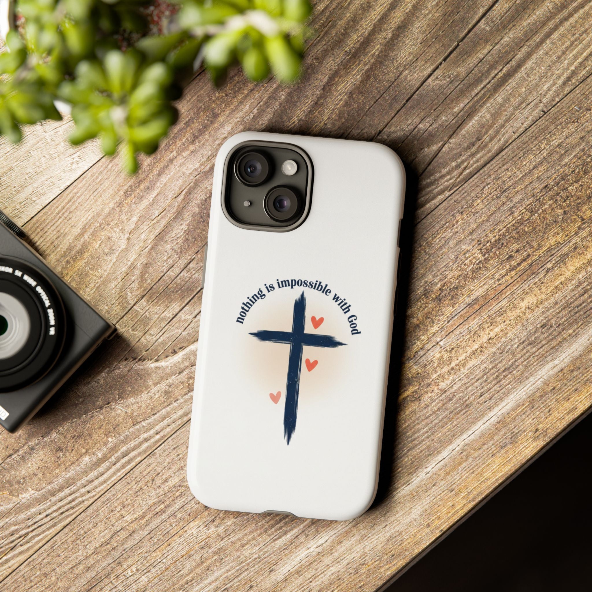 Christian Cross Phone Case — "Nothing Is Impossible With God" Inspirational iPhone Cover