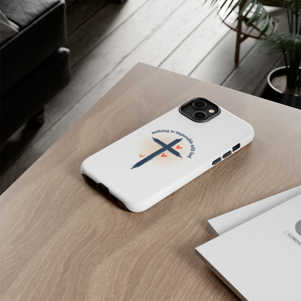 Christian Cross Phone Case — "Nothing Is Impossible With God" Inspirational iPhone Cover