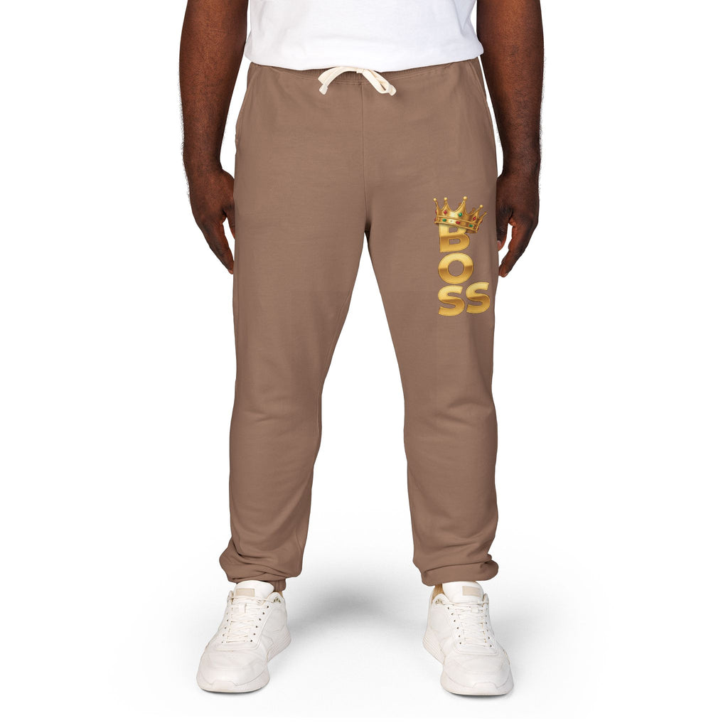 Boss Graphic Sweatpants — Crowned 'BOSS' Fleece Joggers