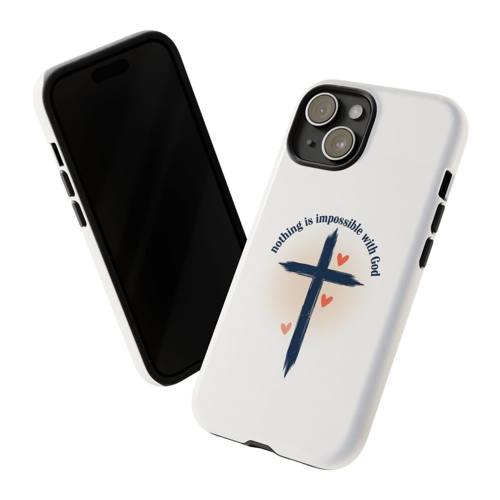 Christian Cross Phone Case — "Nothing Is Impossible With God" Inspirational iPhone Cover