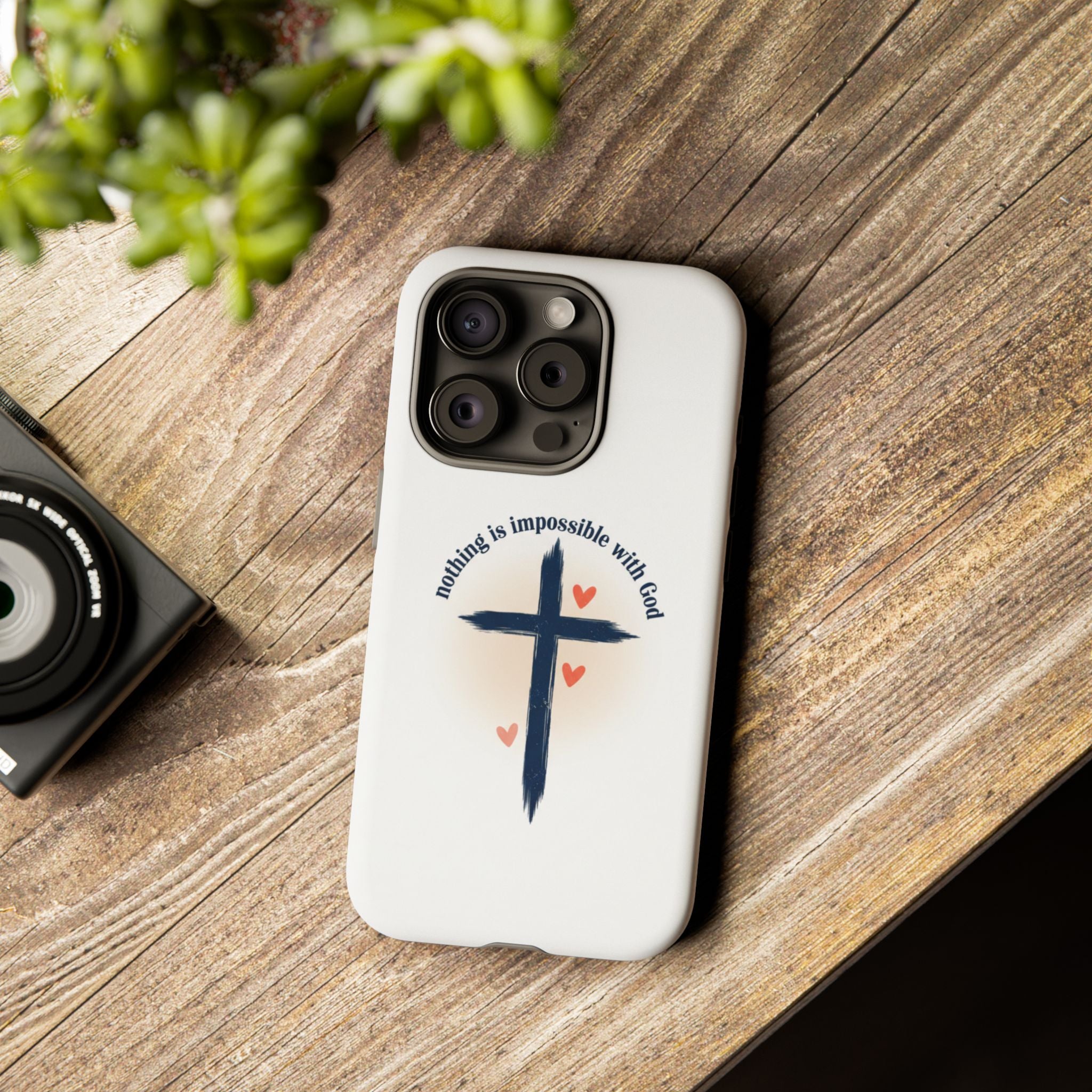 Christian Cross Phone Case — "Nothing Is Impossible With God" Inspirational iPhone Cover