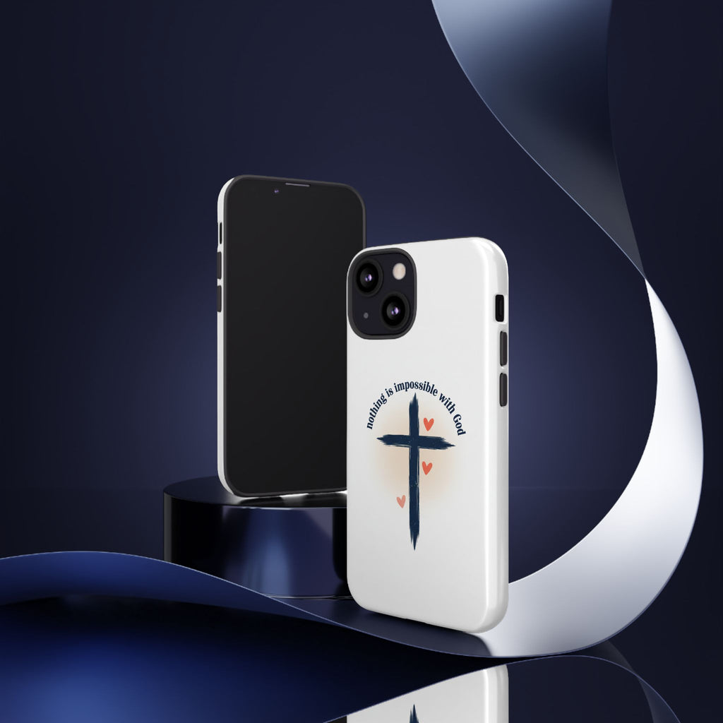 Christian Cross Phone Case — "Nothing Is Impossible With God" Inspirational iPhone Cover