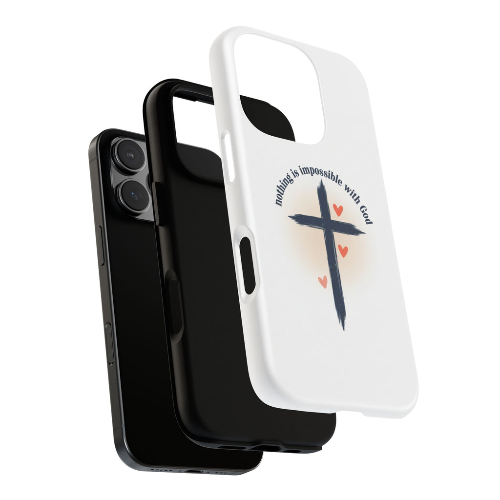 Christian Cross Phone Case — "Nothing Is Impossible With God" Inspirational iPhone Cover