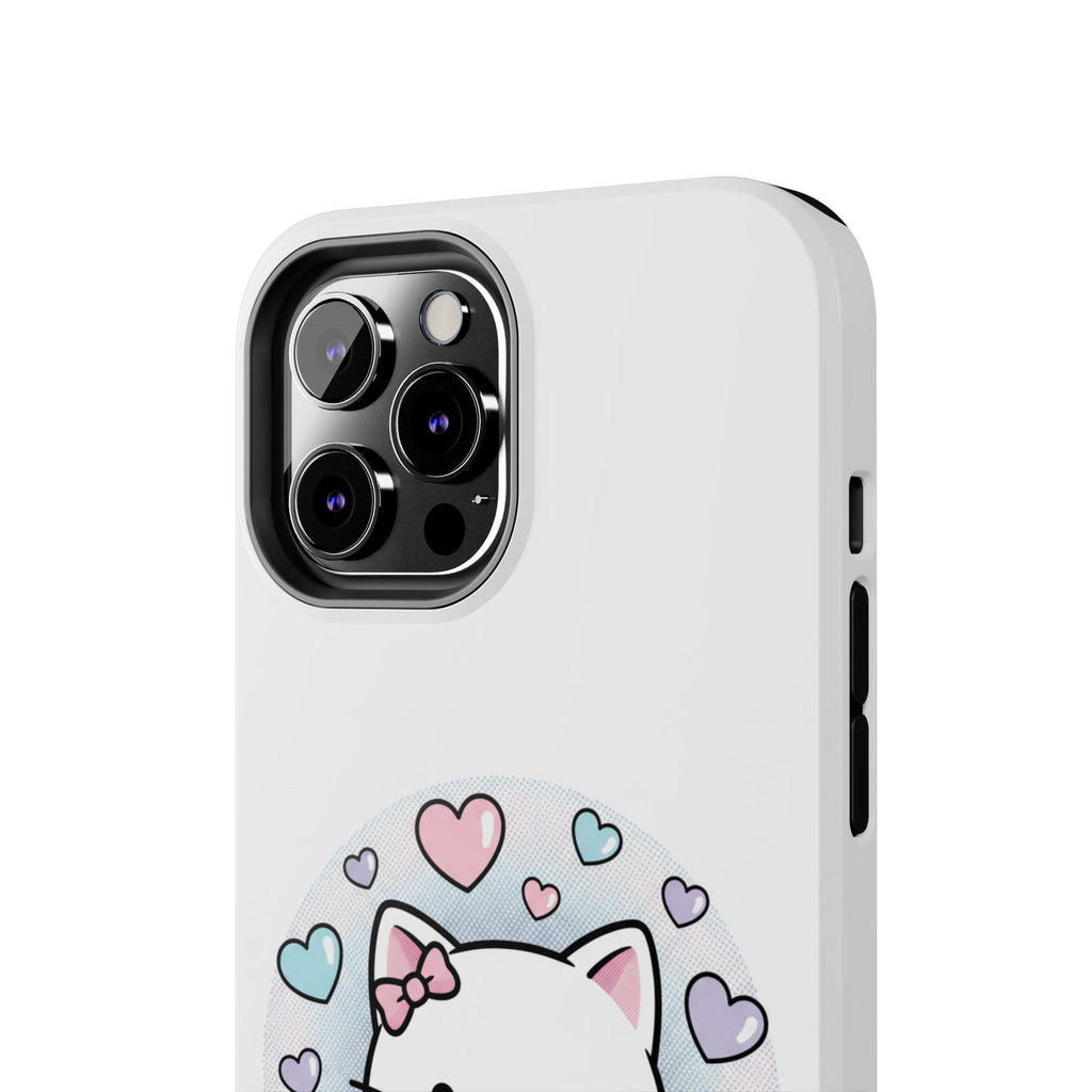 Cute Kawaii Kitten Tough Phone Case — Pastel Hearts Protective iPhone Cover