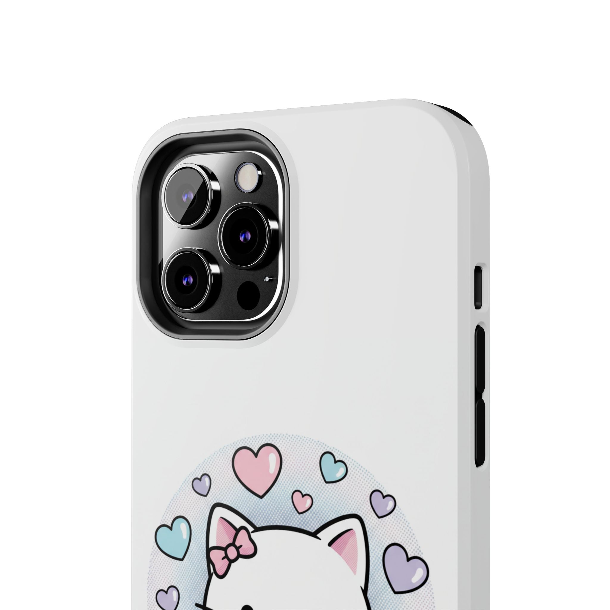Cute Kawaii Kitten Tough Phone Case — Pastel Hearts Protective iPhone Cover