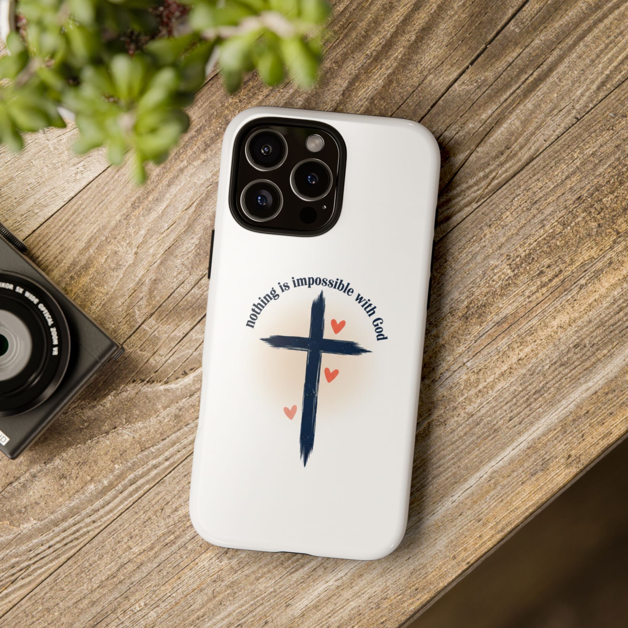 Christian Cross Phone Case — "Nothing Is Impossible With God" Inspirational iPhone Cover