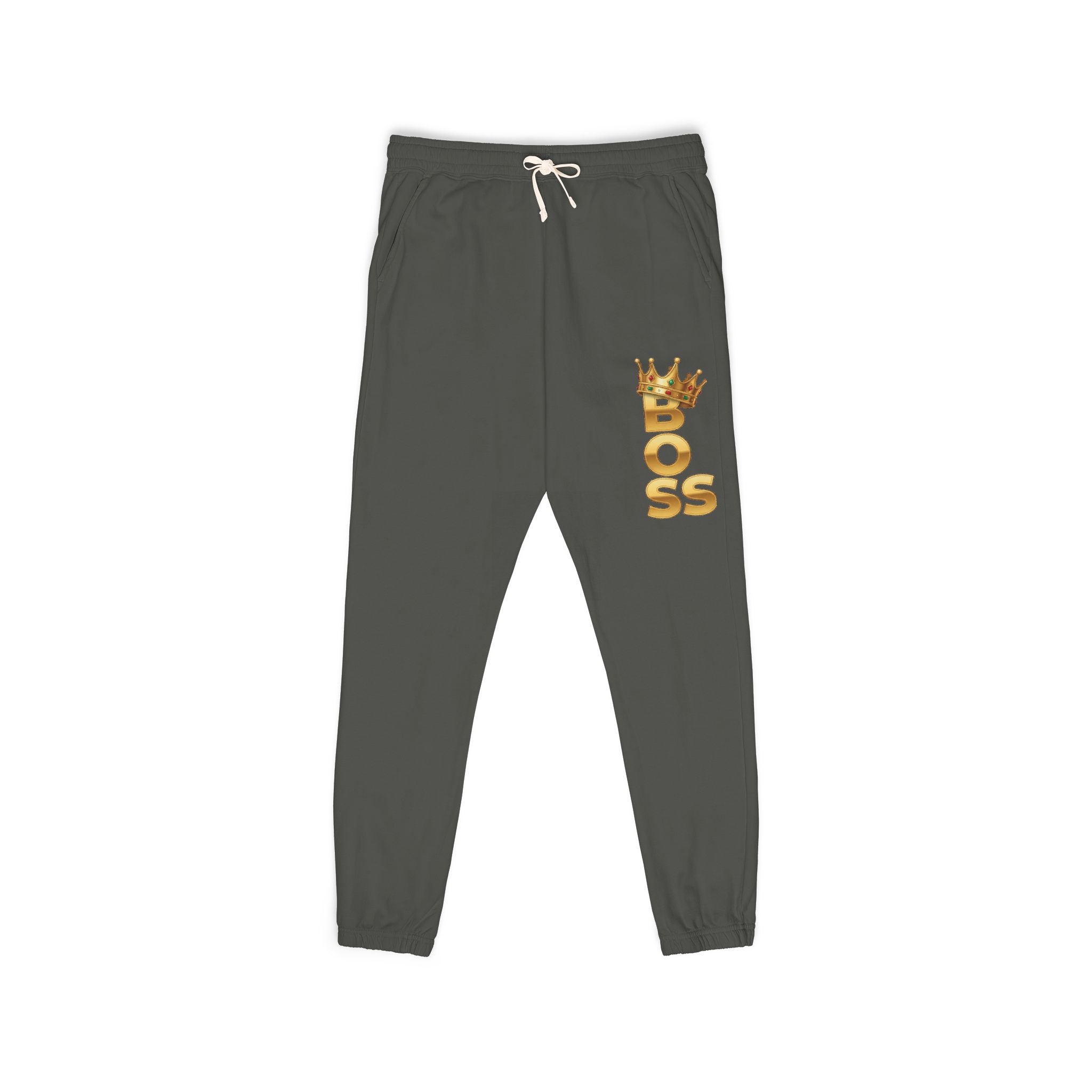 Boss Graphic Sweatpants — Crowned 'BOSS' Fleece Joggers
