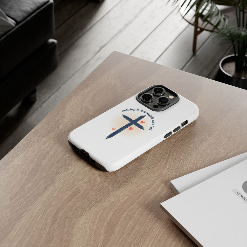 Christian Cross Phone Case — "Nothing Is Impossible With God" Inspirational iPhone Cover