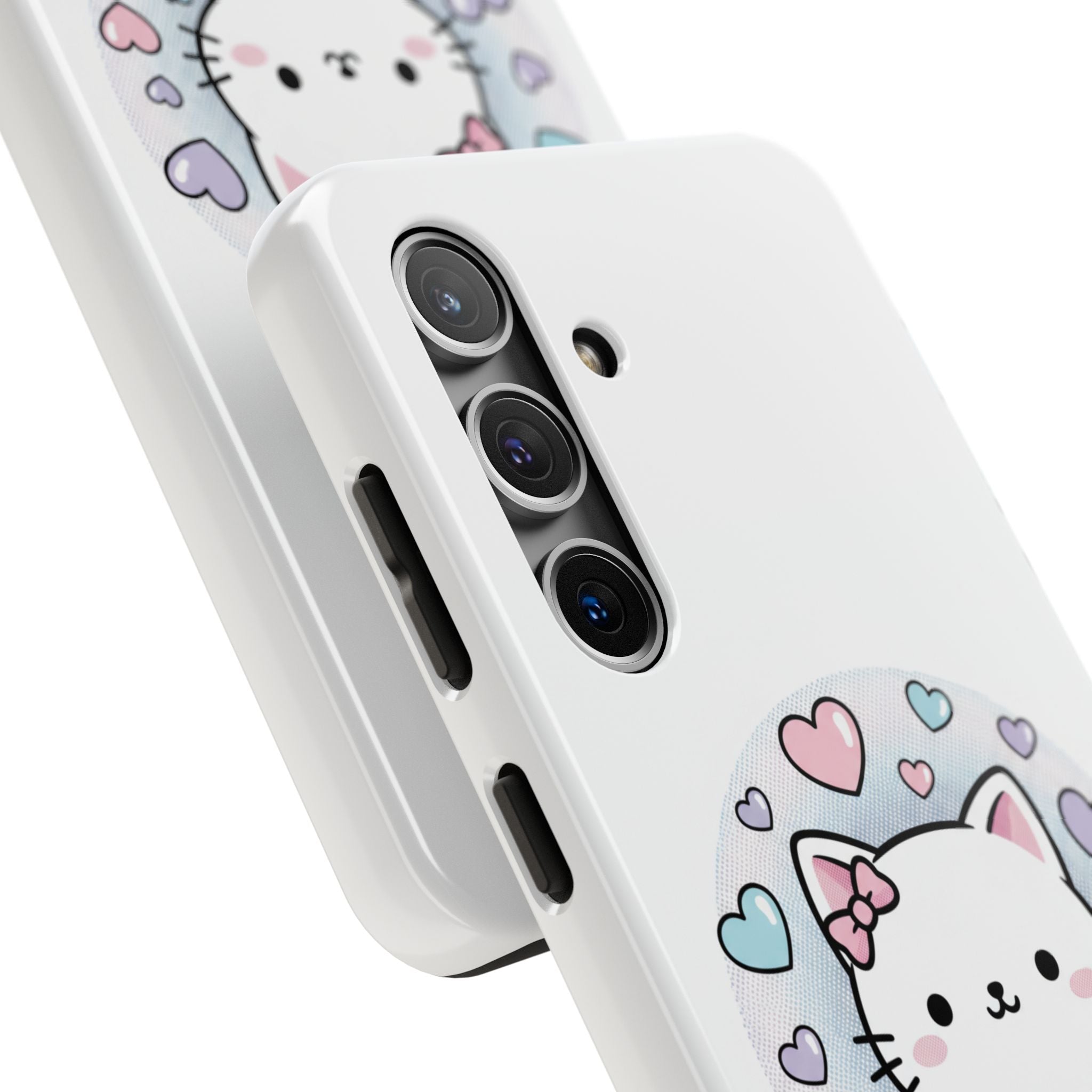 Cute Kawaii Kitten Tough Phone Case — Pastel Hearts Protective iPhone Cover